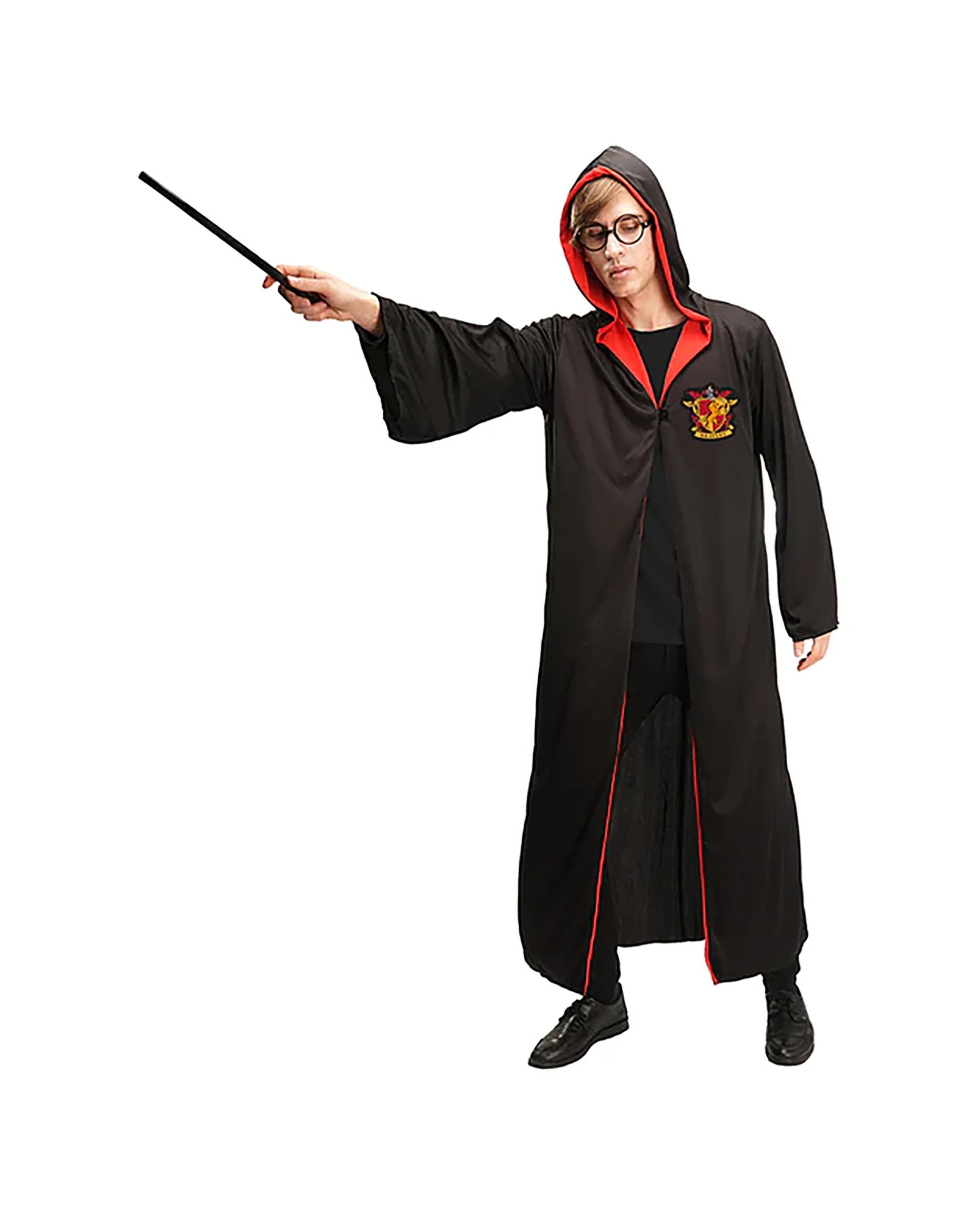 1 JD Party Adult Hooded Wizard Robe With Glasses - One Size - Red, 1 of 3