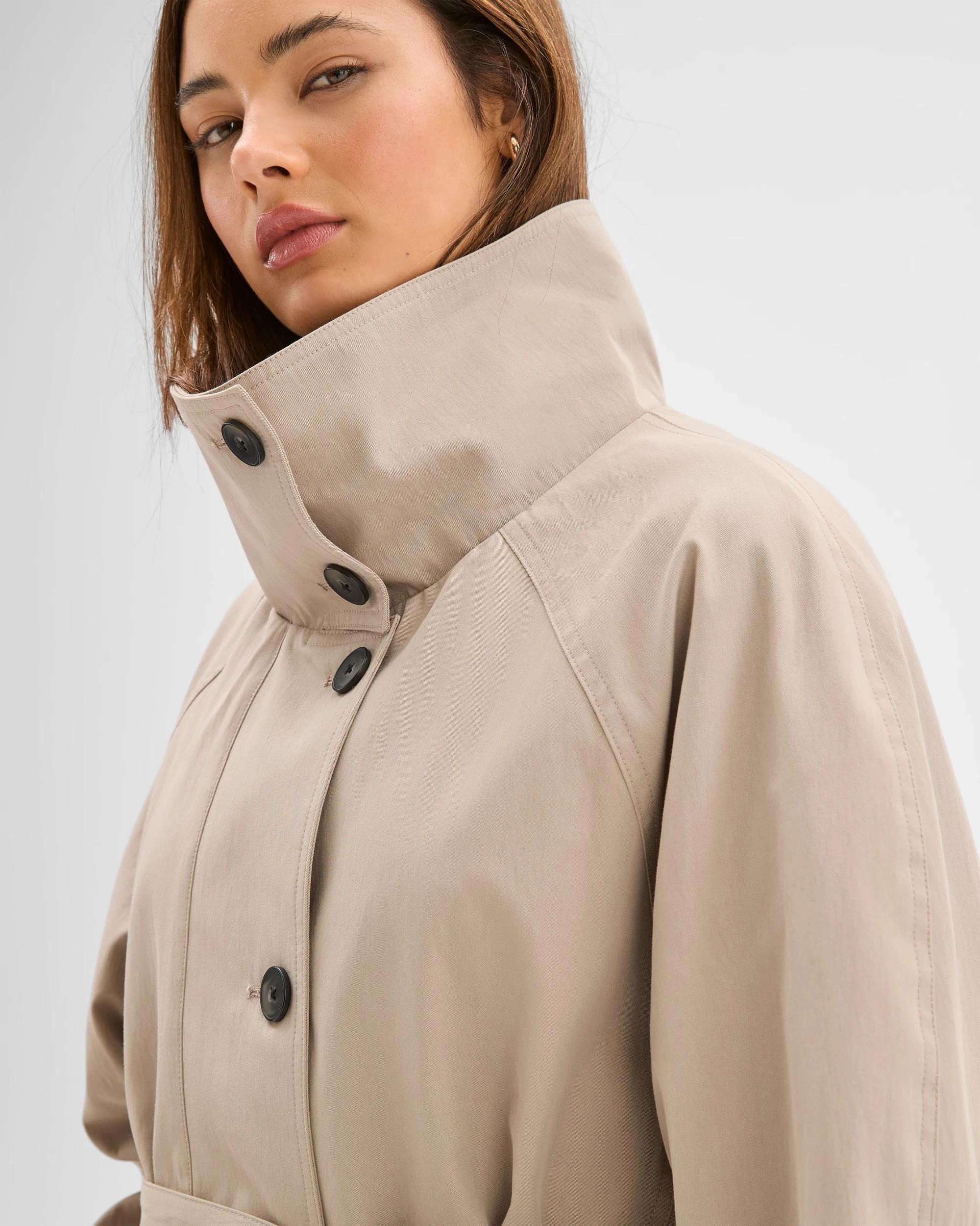 5 Lily Loves Australian Cotton Blend Funnel Neck Short Trench Coat LIGHT KHAKI, 5 of 7