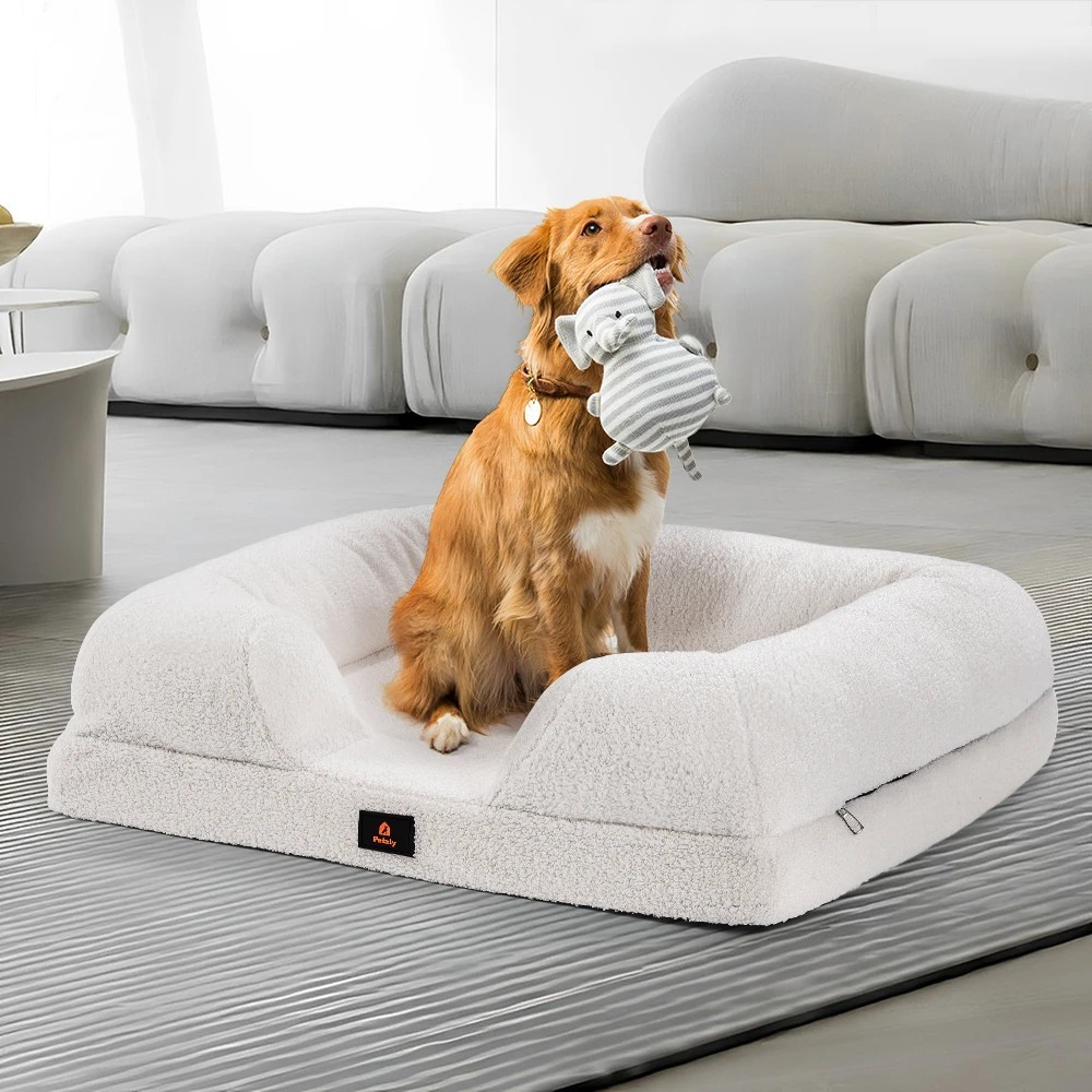 3 Petzly Memory Foam Dog Bed Pet Sofa Calming Bed Washable Removable - White, 3 of 3