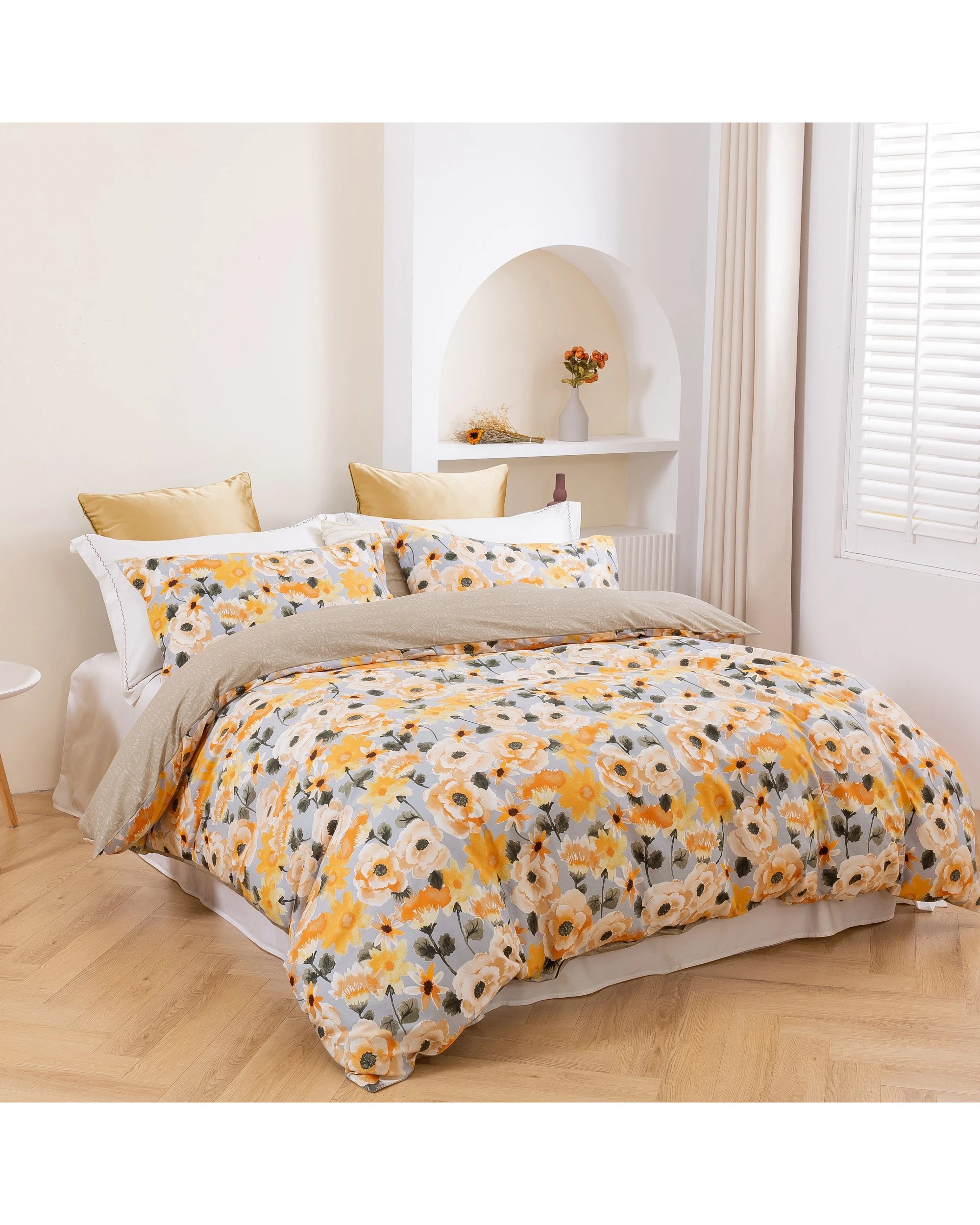 3 Dreamaker Marigold 100% Cotton Reversible Quilt Cover Set - King Single Bed - Floral and Botanical, 3 of 6