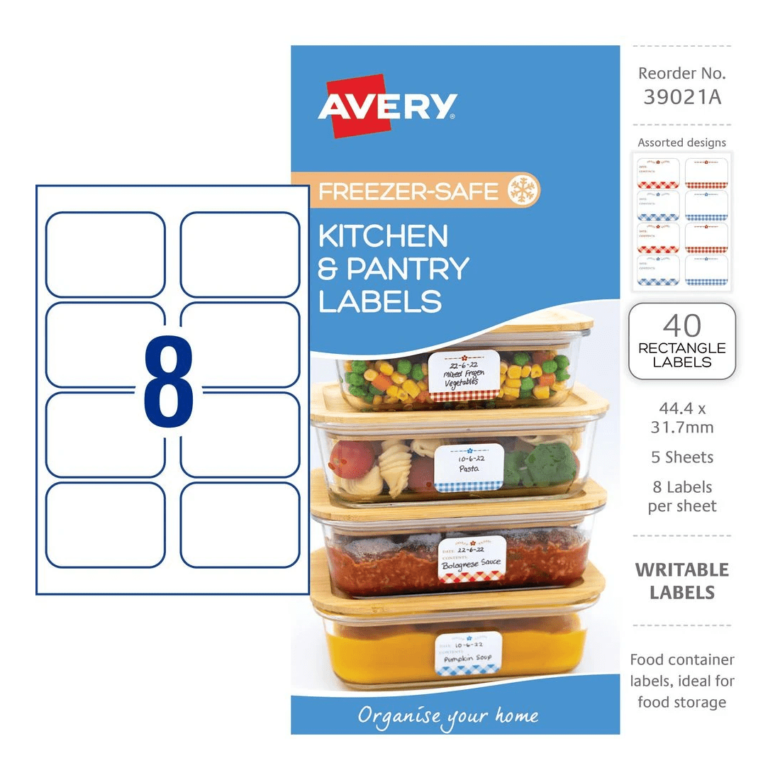 2 Avery 8UP Freezer-Safe Kitchen Labels Gingham 5 Sheets, 2 of 6