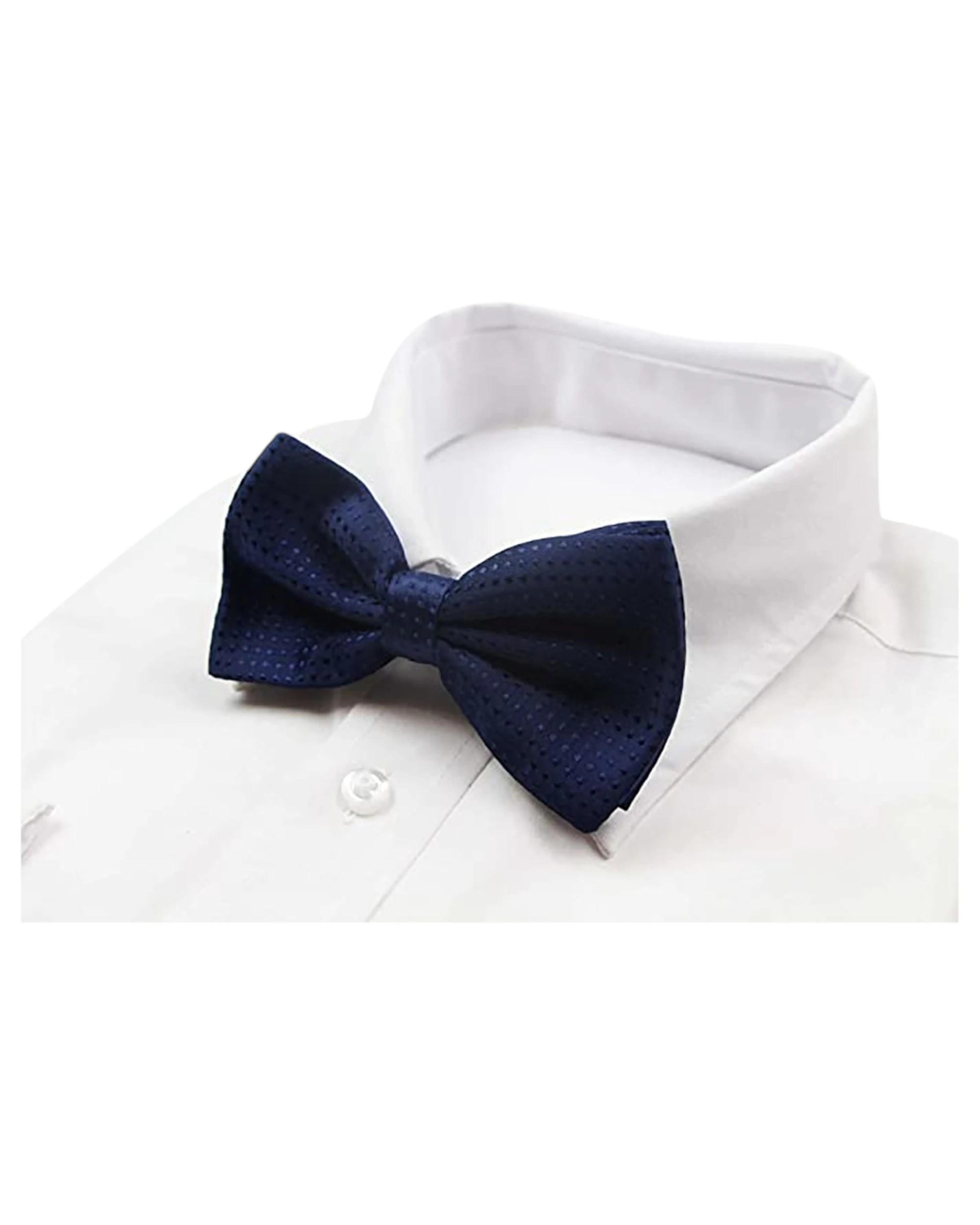 1 Zasel Mens Navy Polka Dot Patterned Bow Tie, 1 of 2