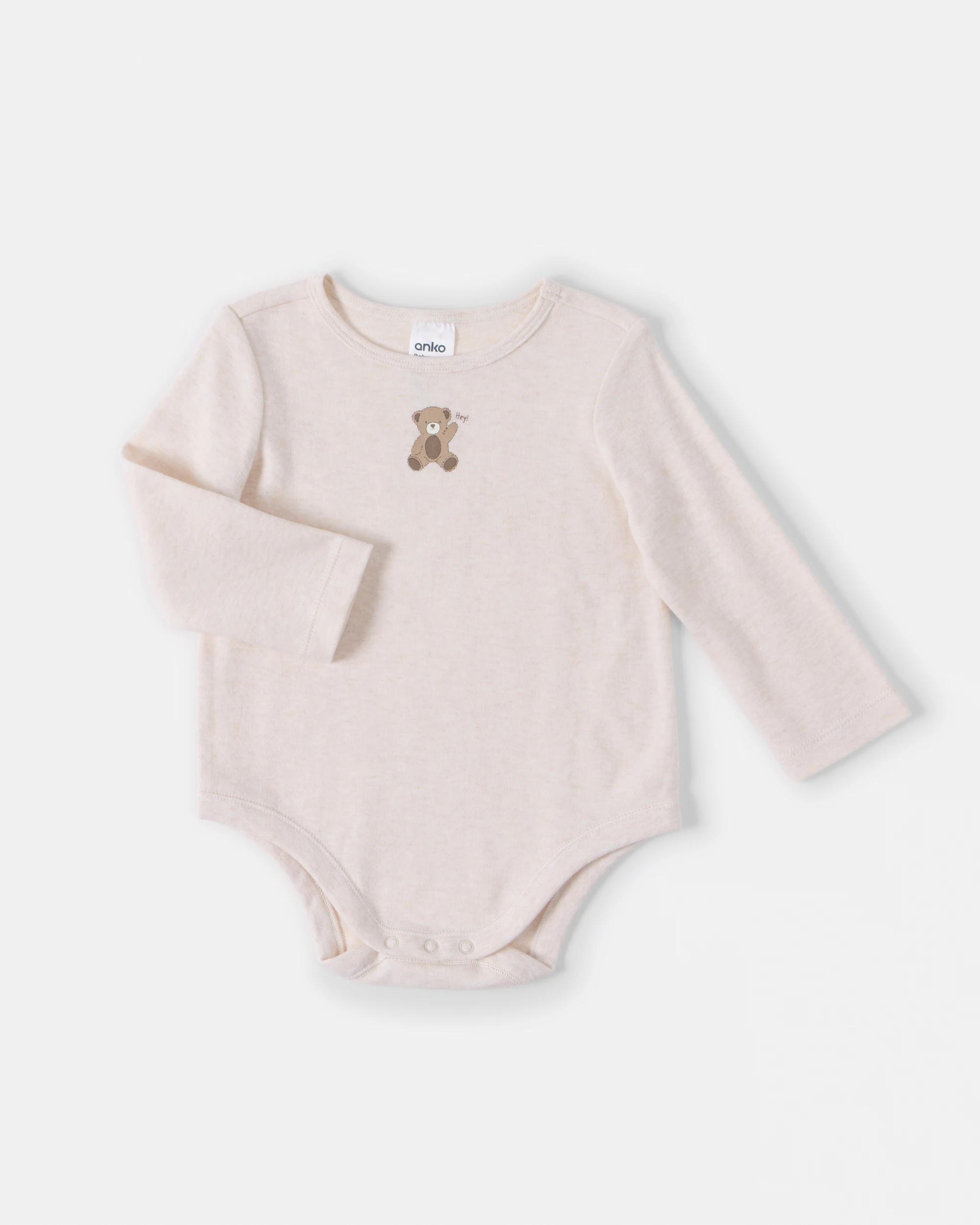 1 Cotton Long Sleeve Print Bodysuit Hny Bear, 1 of 3