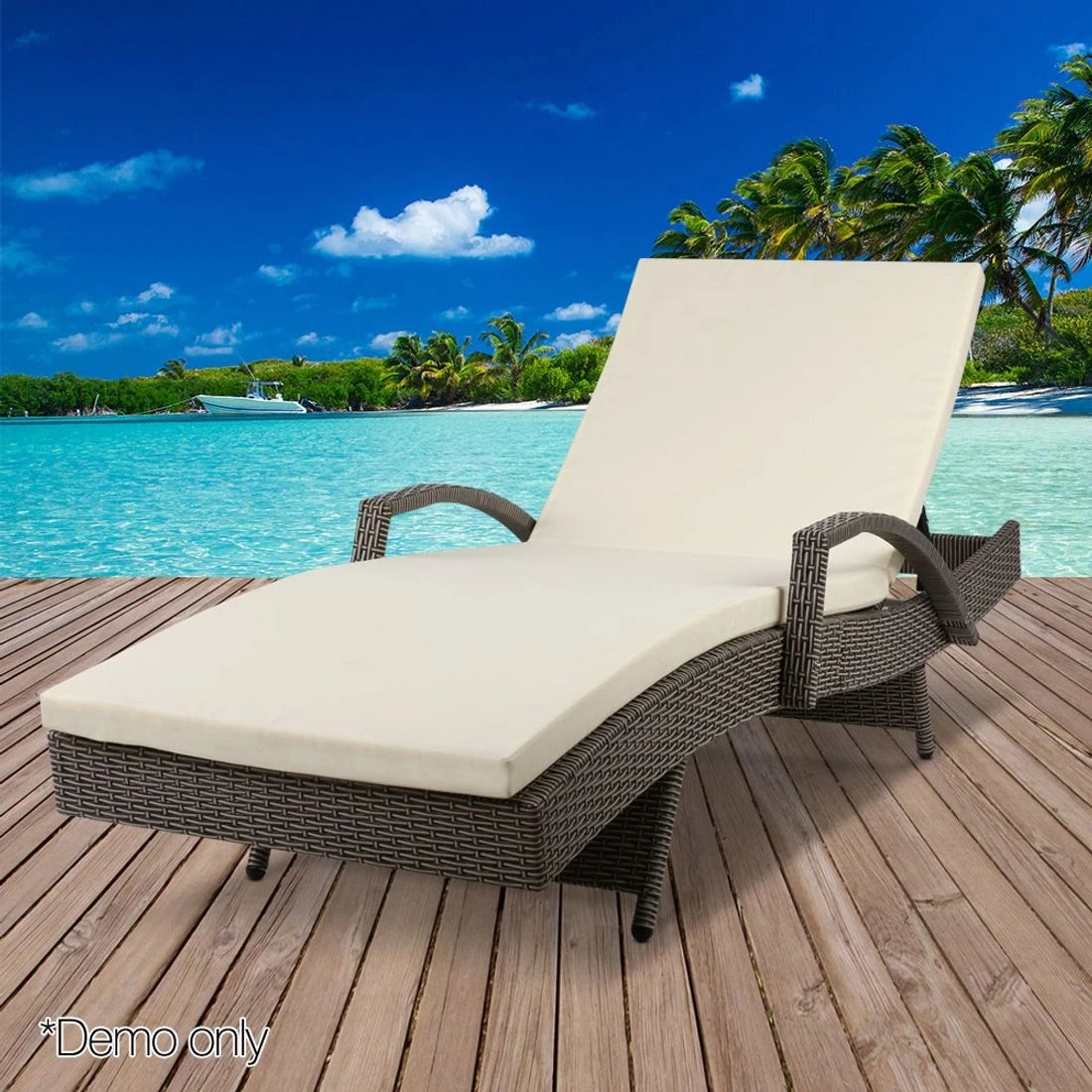 6 Gardeon Sun Lounge Wicker Lounger - Grey, 6 of 7