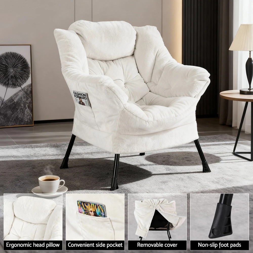 4 Artiss Armchair Accent Chair Ottoman Lounge Footrest - White, 4 of 6