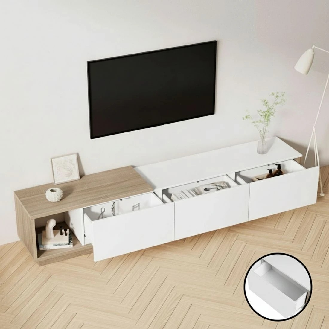 7 Artiss TV Cabinet Entertainment Unit Stand Extendable - White, 7 of 8