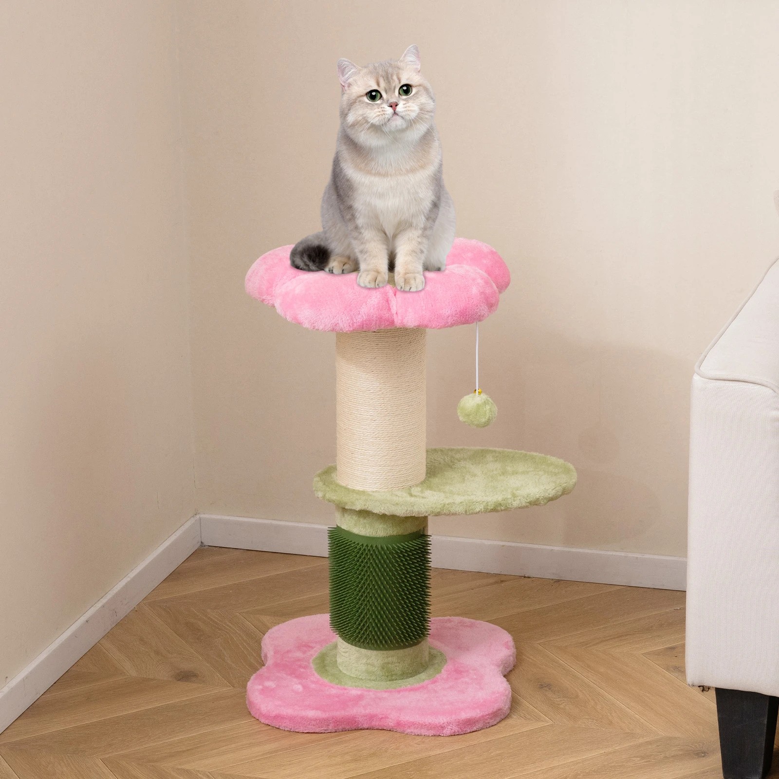 4 Costway 69cm Flower Cat Tree Small Kitten Tower w/Padded Plush Perch - Pink, 4 of 6