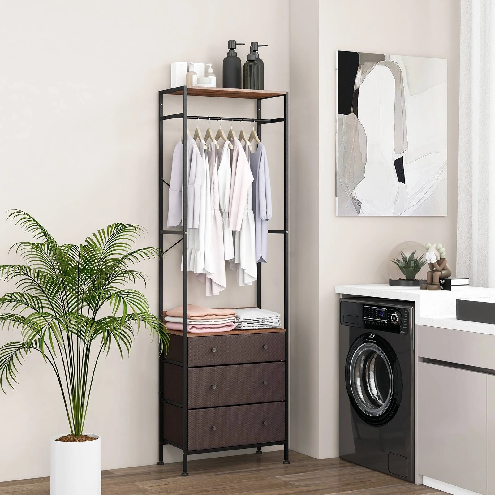 2 Costway 3-Drawer Clothing Rack Clothes Stand Dresser Tall Closet, 2 of 5