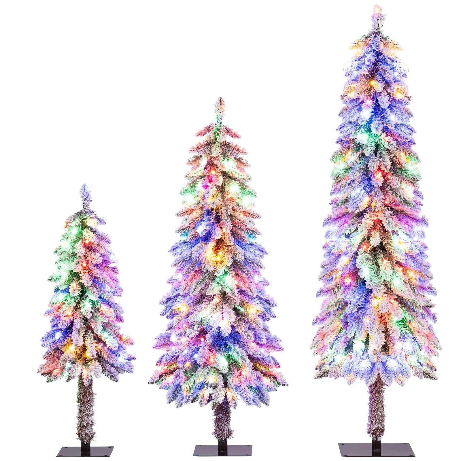 1 Costway 3PCS Christmas Tree Set w/Snow-flocked Branch Tips LED Lights, 1 of 1