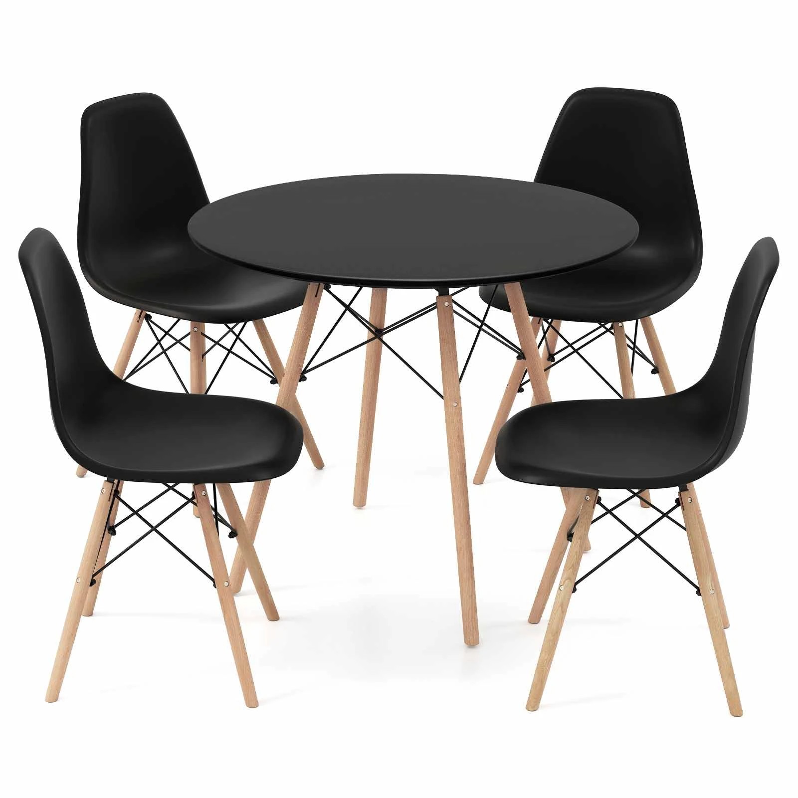 1 Costway 5PCS Dining Table & Chair Set Round Table 4 Chairs w/Solid Wood Legs, 1 of 1