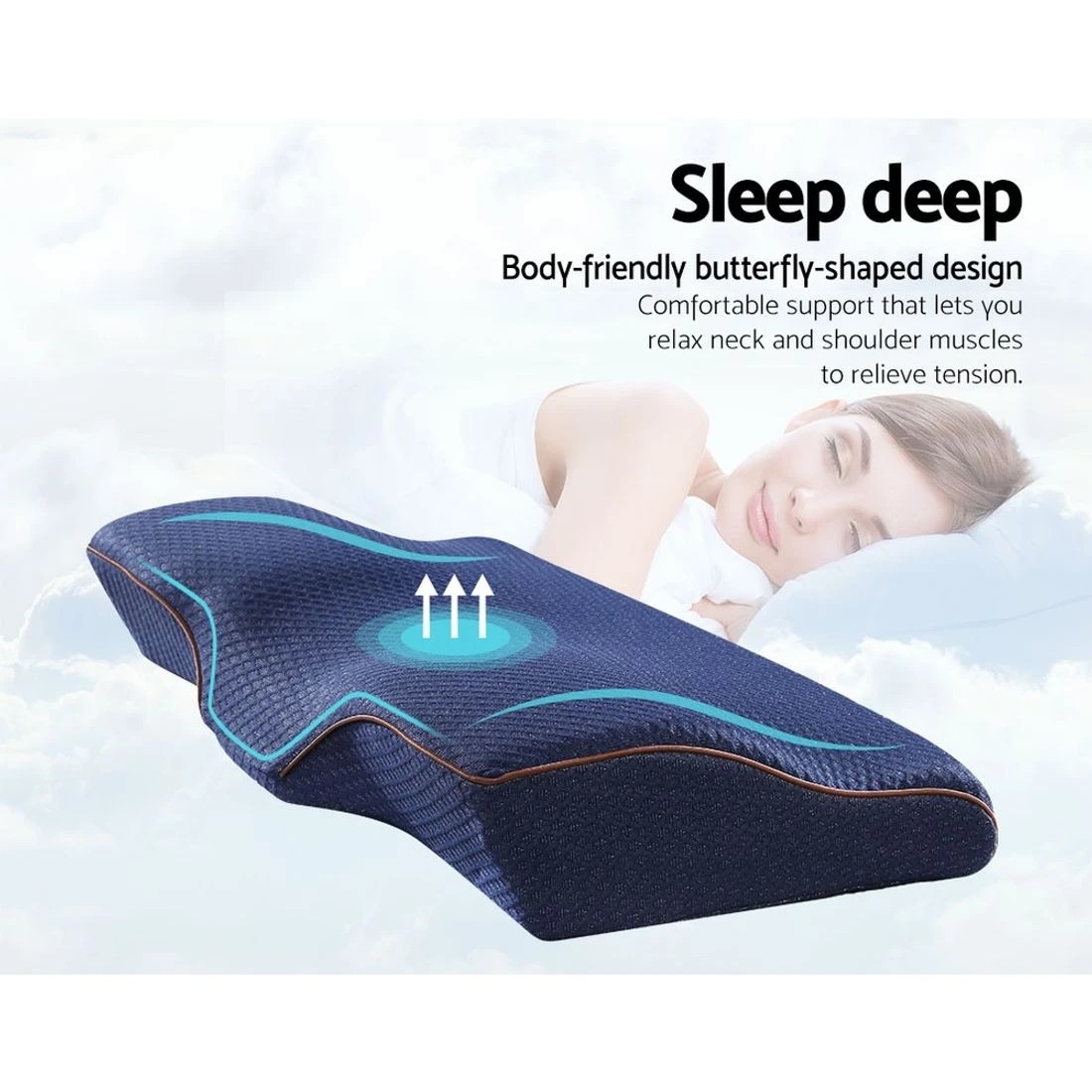 4 Giselle Memory Foam Pillow Neck Cervical Butterfly Ergonomic Support Navy - Blue, 4 of 7