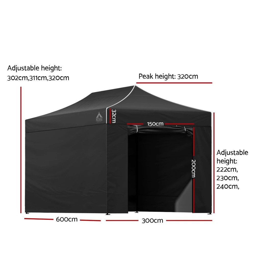 2 Instahut Gazebo 3x6 Pop Up Marquee Folding Tent Wedding Gazebos Camping Outdoor Shade Canopy - Black, 2 of 8