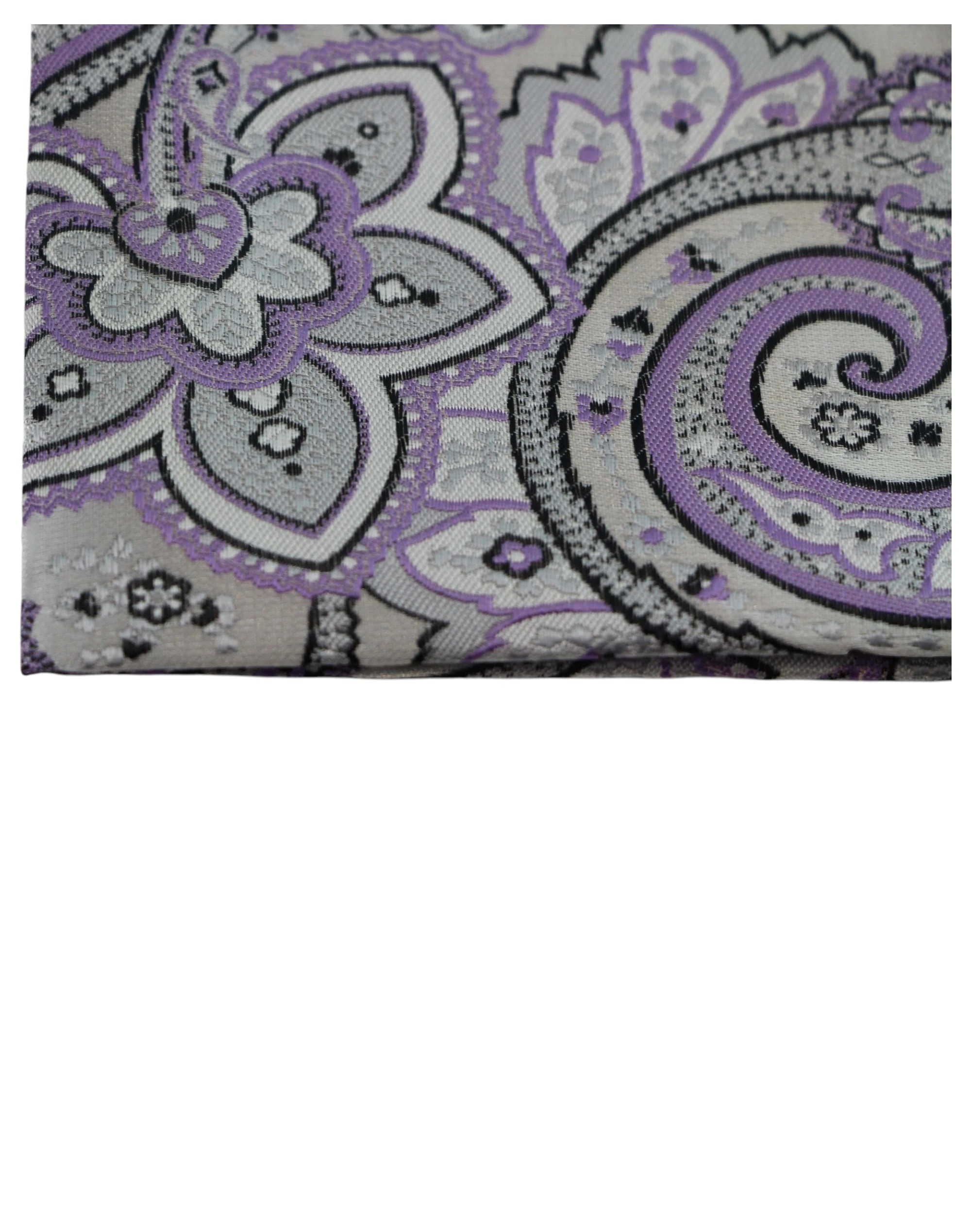 2 Zasel Mens Silver & Violet Paisley Silk Pocket Square - Multi, 2 of 3