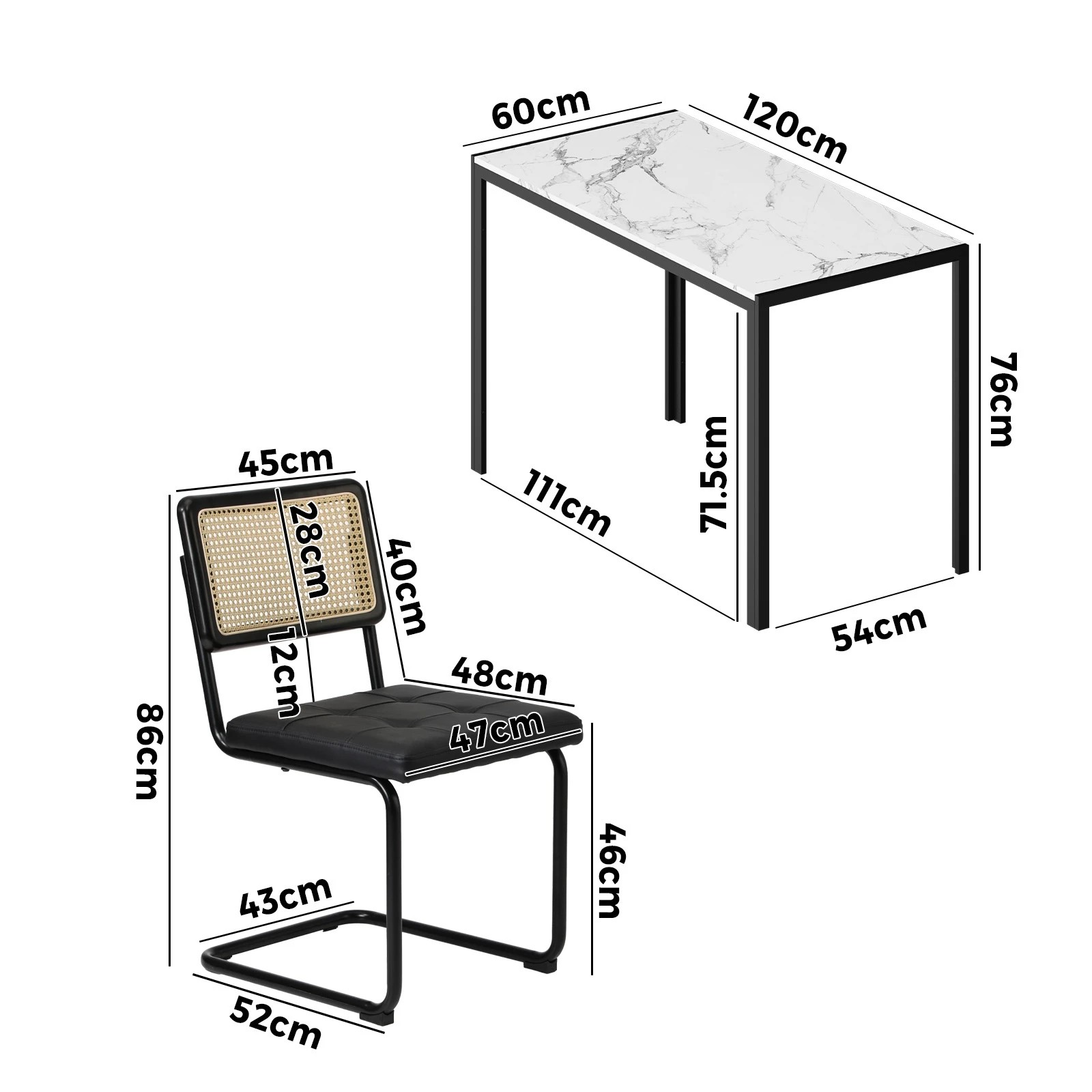 2 Oikiture 120cm Rectangle Dining Table with 4PCS Dining Chairs Leather - Black, 2 of 9