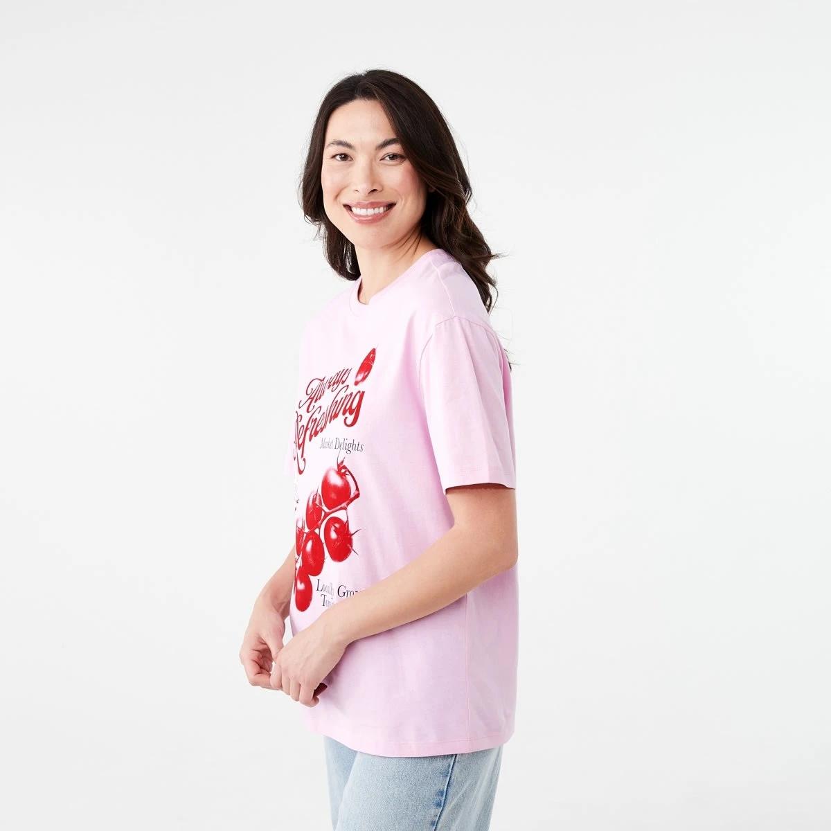 2 Short Sleeve Oversized Boyfriend T-shirt REFRESHING PINK BOUQUET, 2 of 5