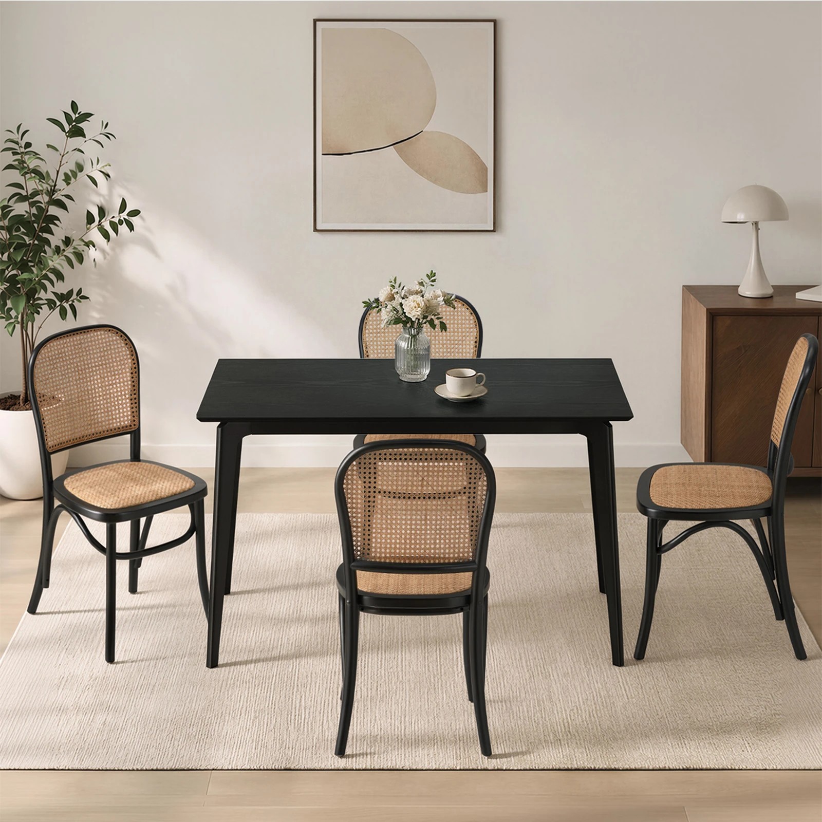 4 Oikiture 5PCS Dining Table Set Rectangle Dining Table and Chairs - Black, 4 of 10