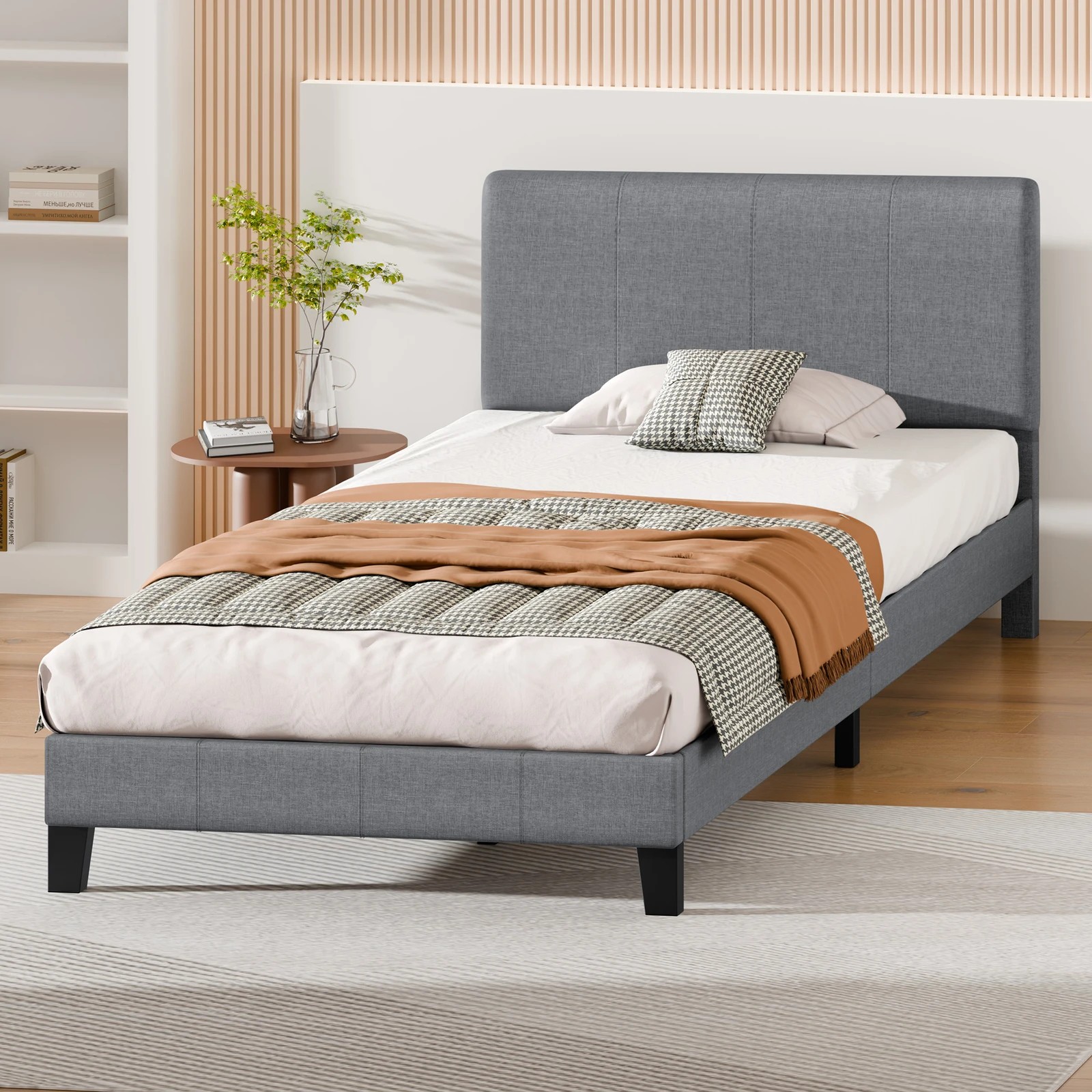 9 Alfordson Bed Frame King Single Mattress Base Platform Fabric Linus - Grey, 9 of 10