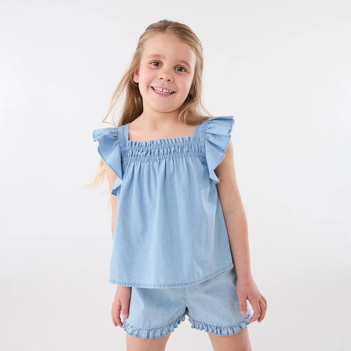 1 Woven Frill Top CHAMBRAY, 1 of 6