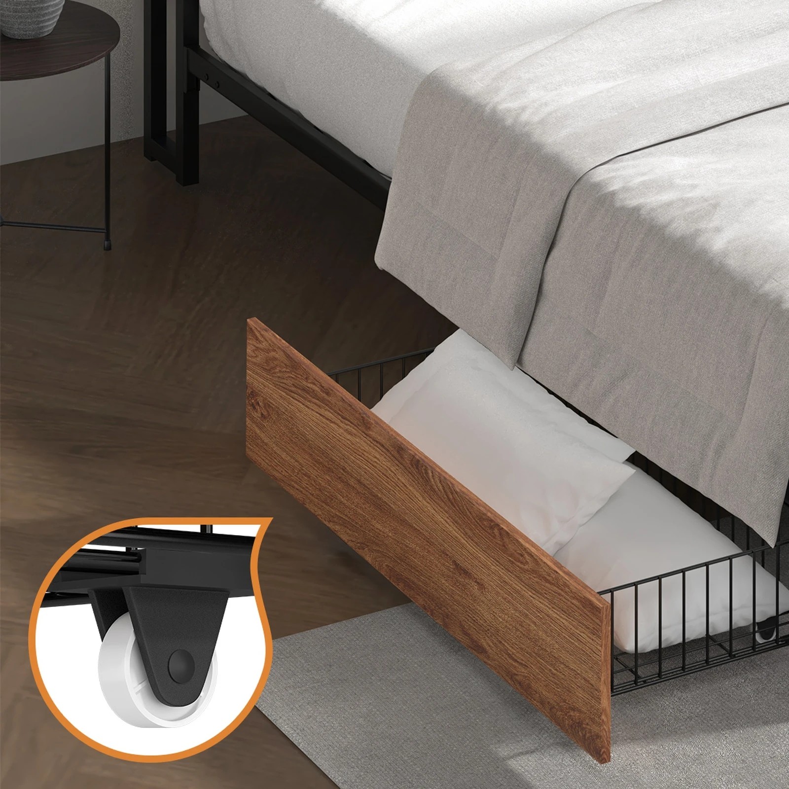 3 Oikiture Metal Bed Frame Double Size With Led Headboard Storage Drawers Usb
 - Black, 3 of 5