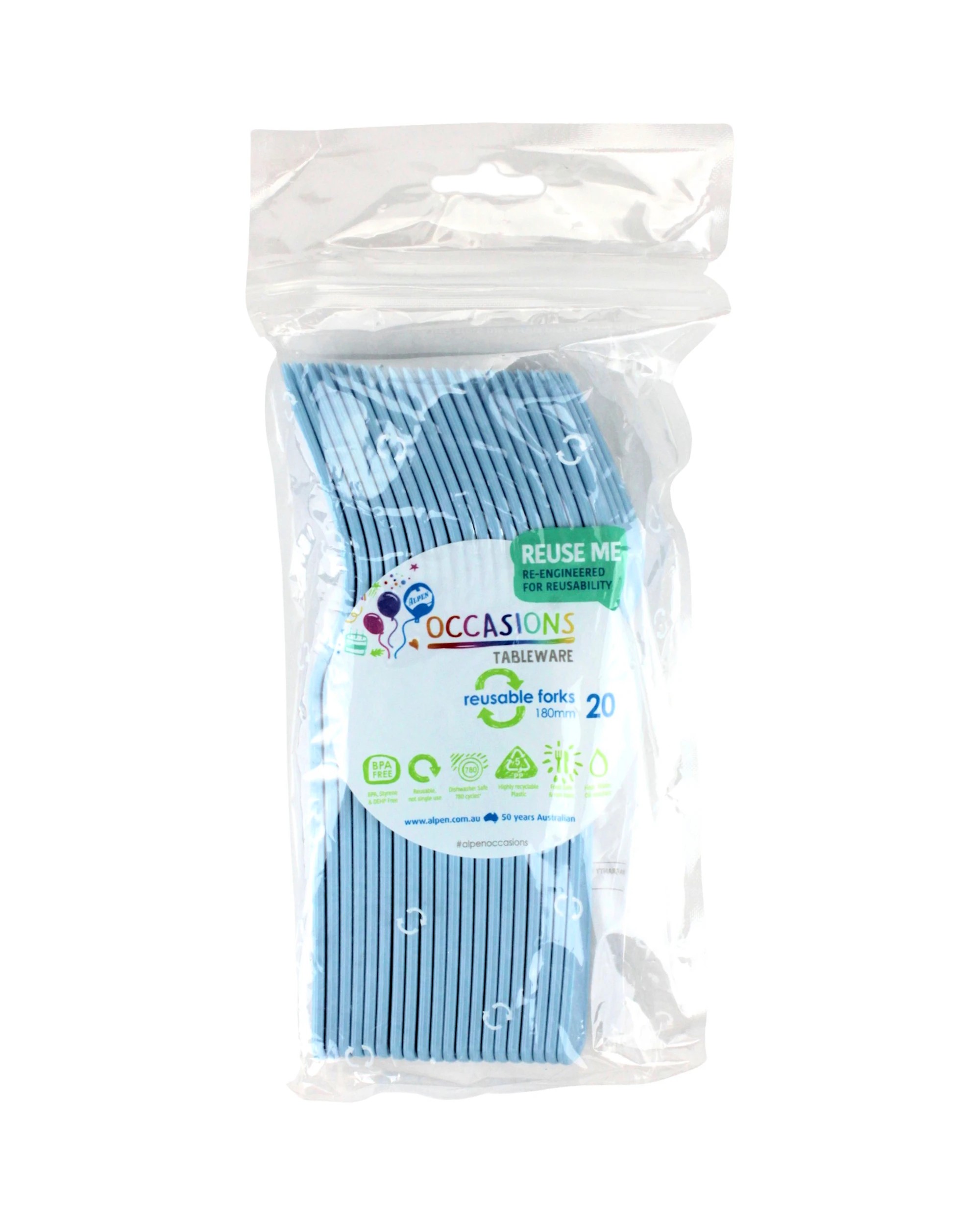 2 Alpen Reusable Forks Pack of 20 - Ice Light Blue - Light Blue, 2 of 3