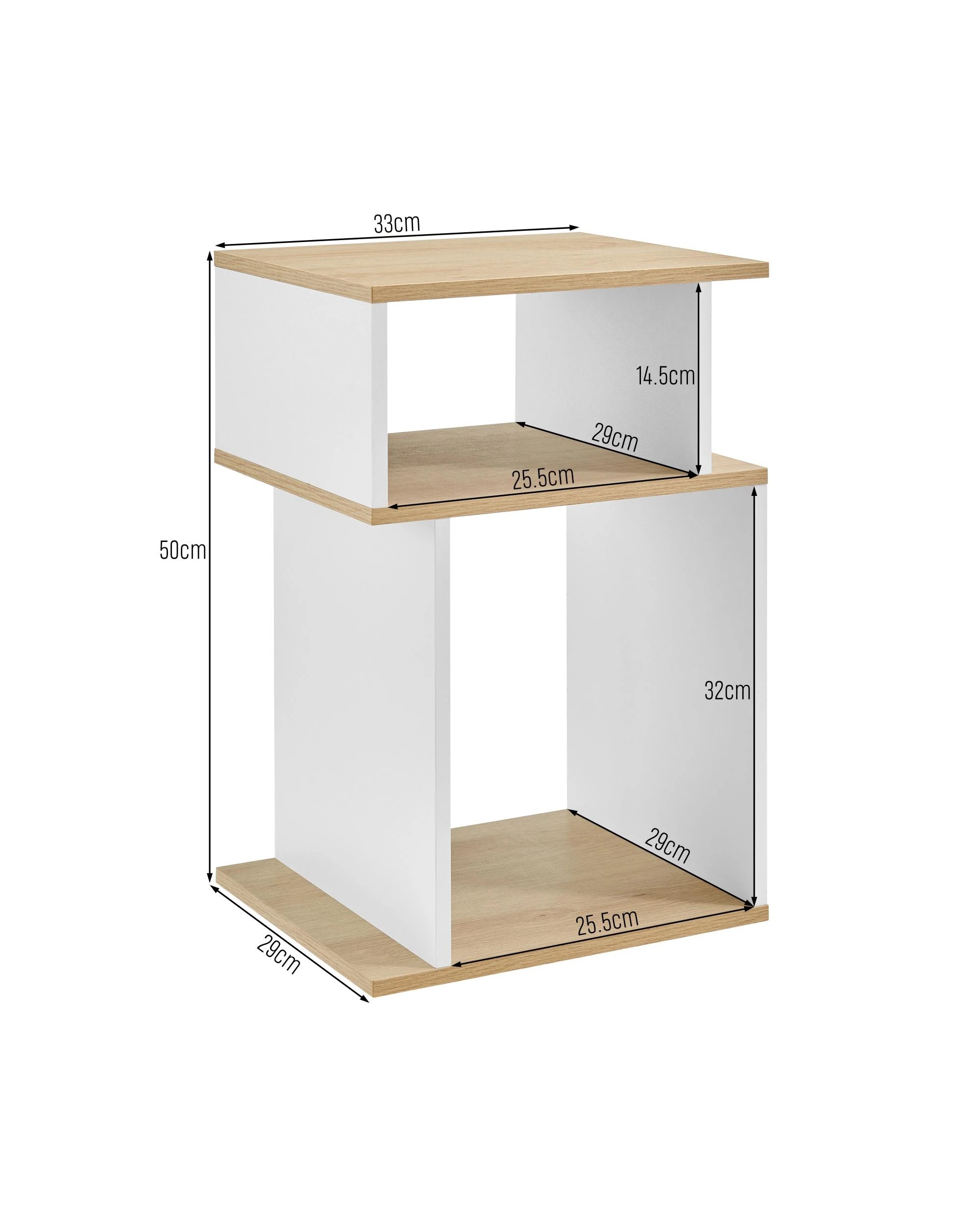 9 Kodu Small 2 Tier Side Table Storage Shelf Unit Oak Look - White, 9 of 9