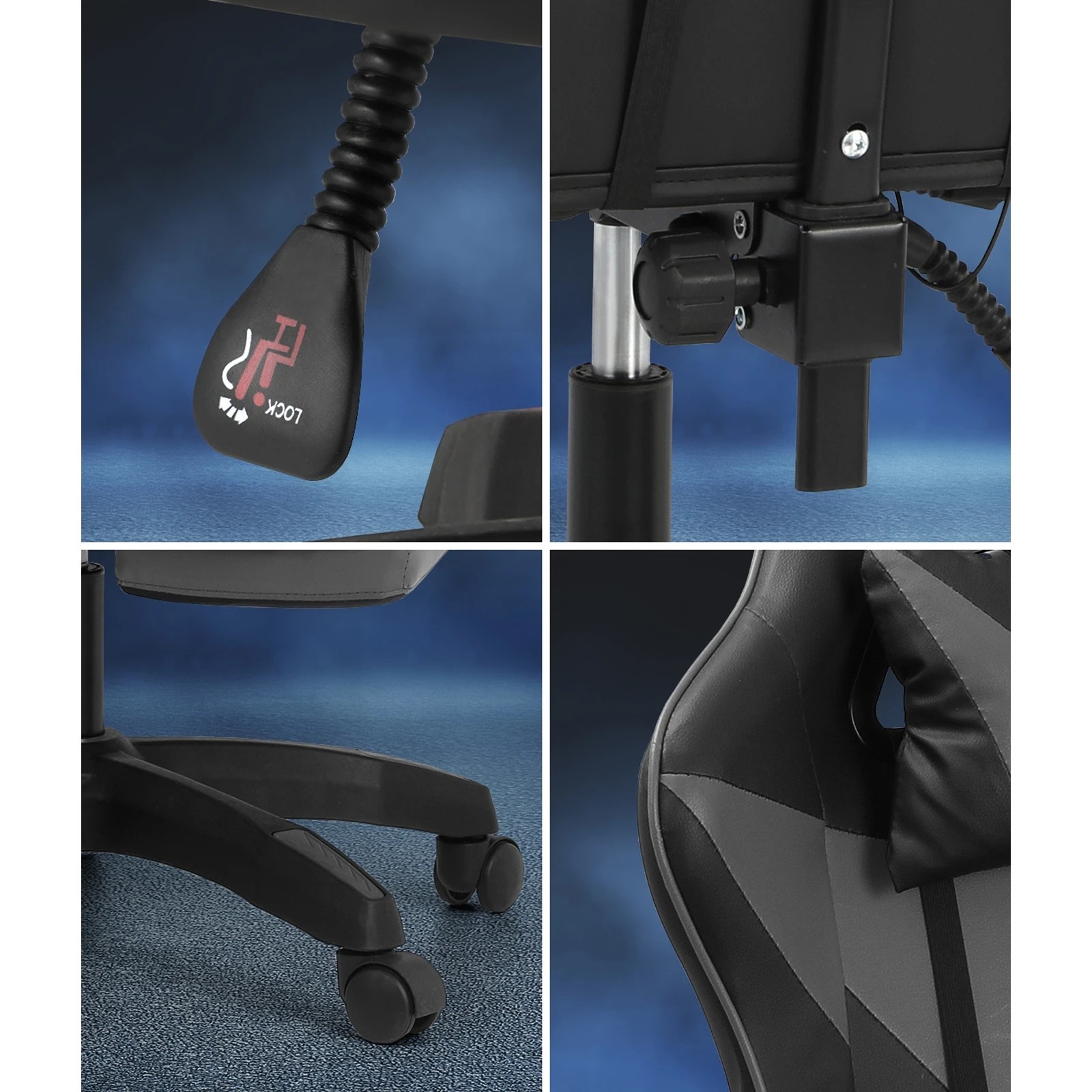 3 Oikiture Gaming Chair Massage Racing Recliner Office PU Leather with Footrest - Multi, 3 of 6