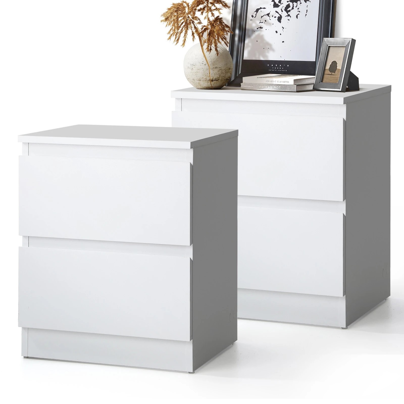 1 Oikiture Bedside Tables Set of 2 Nightstand Side Table Storage Cabinet - White, 1 of 9