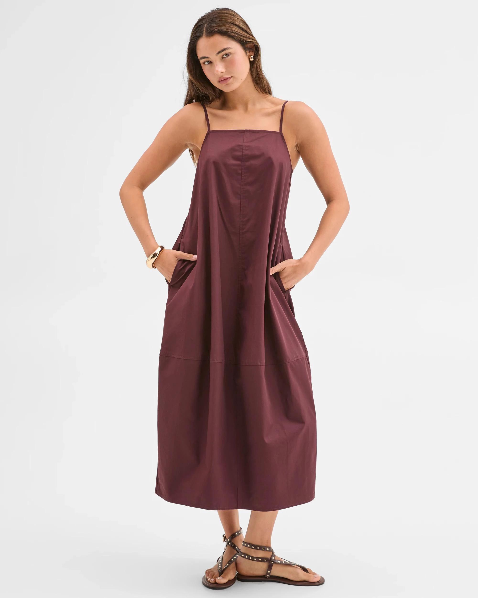 5 Lily Loves Australian Cotton Cocoon Midi Dress BURGUNDY ROUGE, 5 of 7