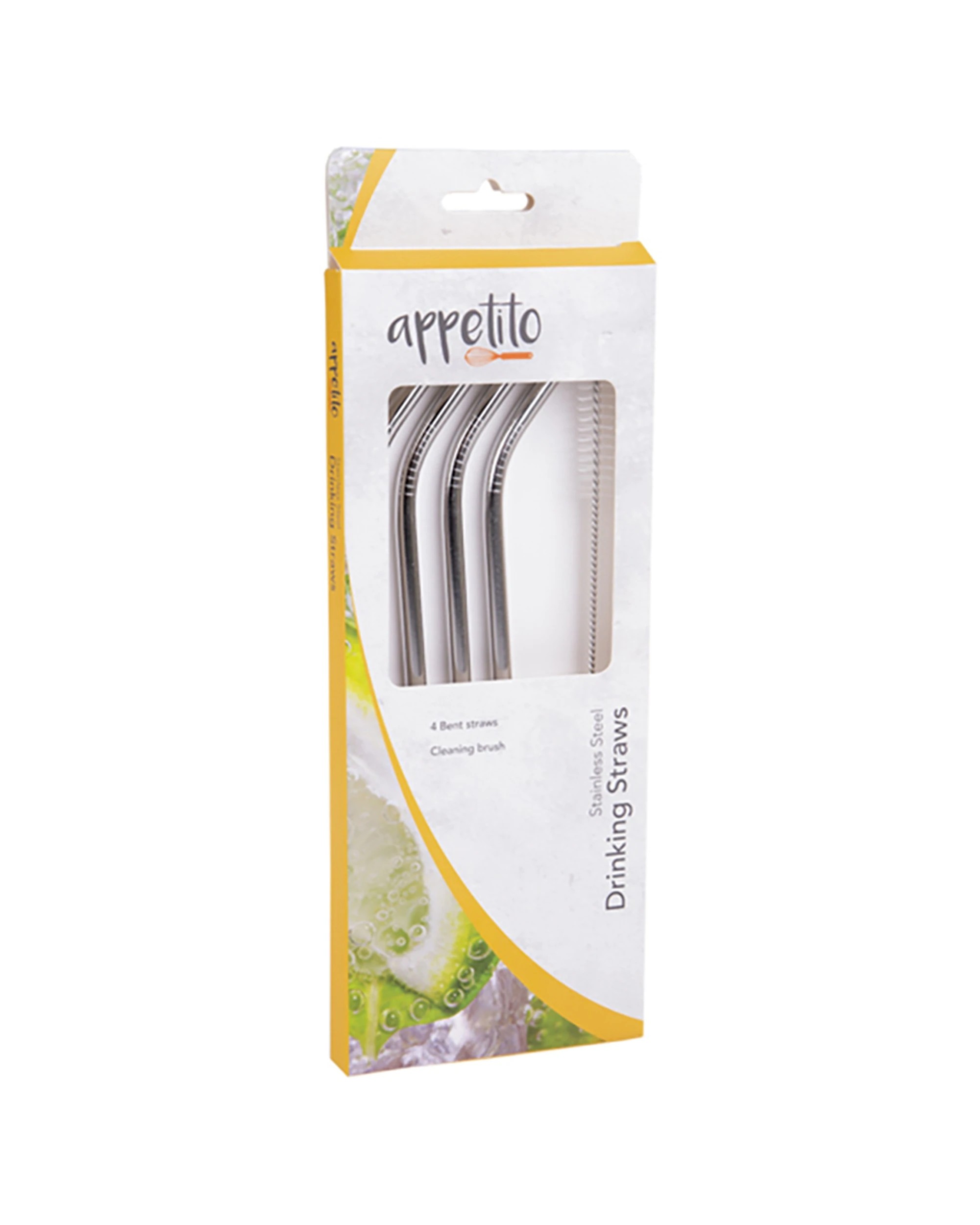 2 Appetito 4pc Stainless Steel Bent Drinking Straws With Brush - Metallic, 2 of 2