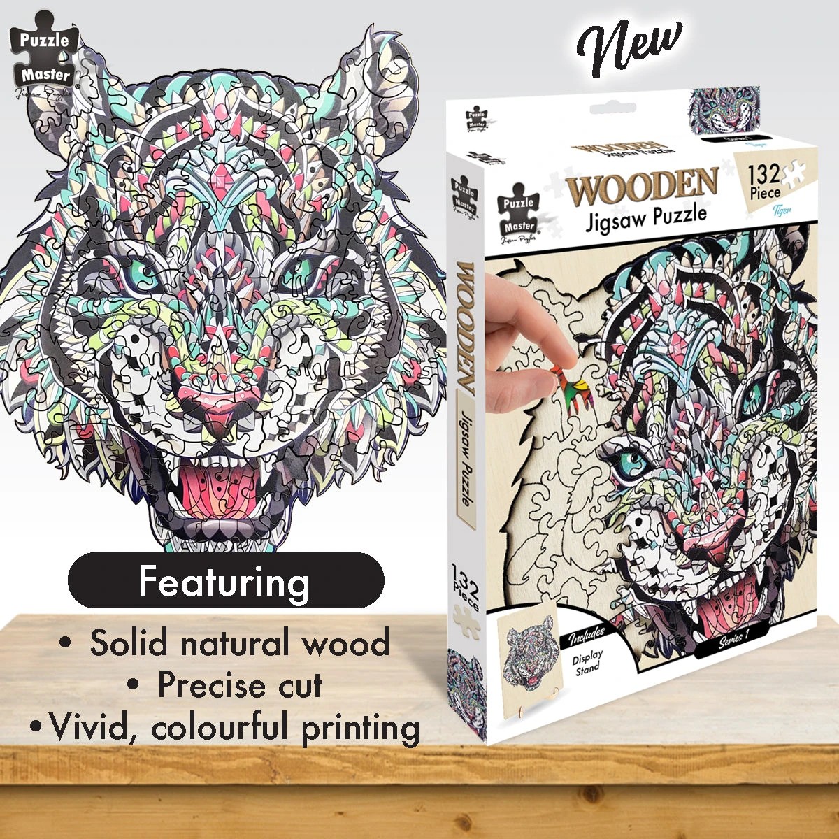 2 Puzzle Master 132 Piece Wooden Jigsaw Puzzle, Tiger, 2 of 7