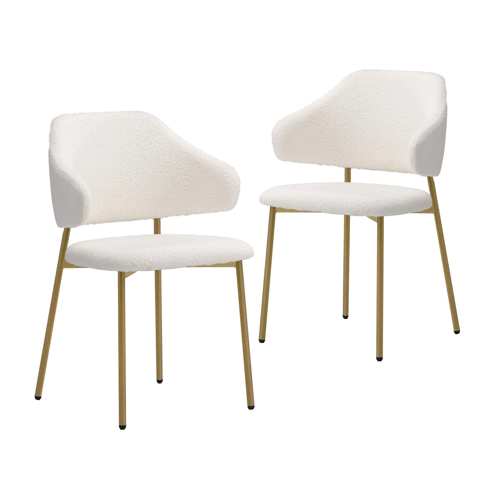 1 Oikiture 2x Dining Chair Accent Chairs Kitchen Padded Seat Sherpa Gold Metal Legs
 - White, 1 of 10