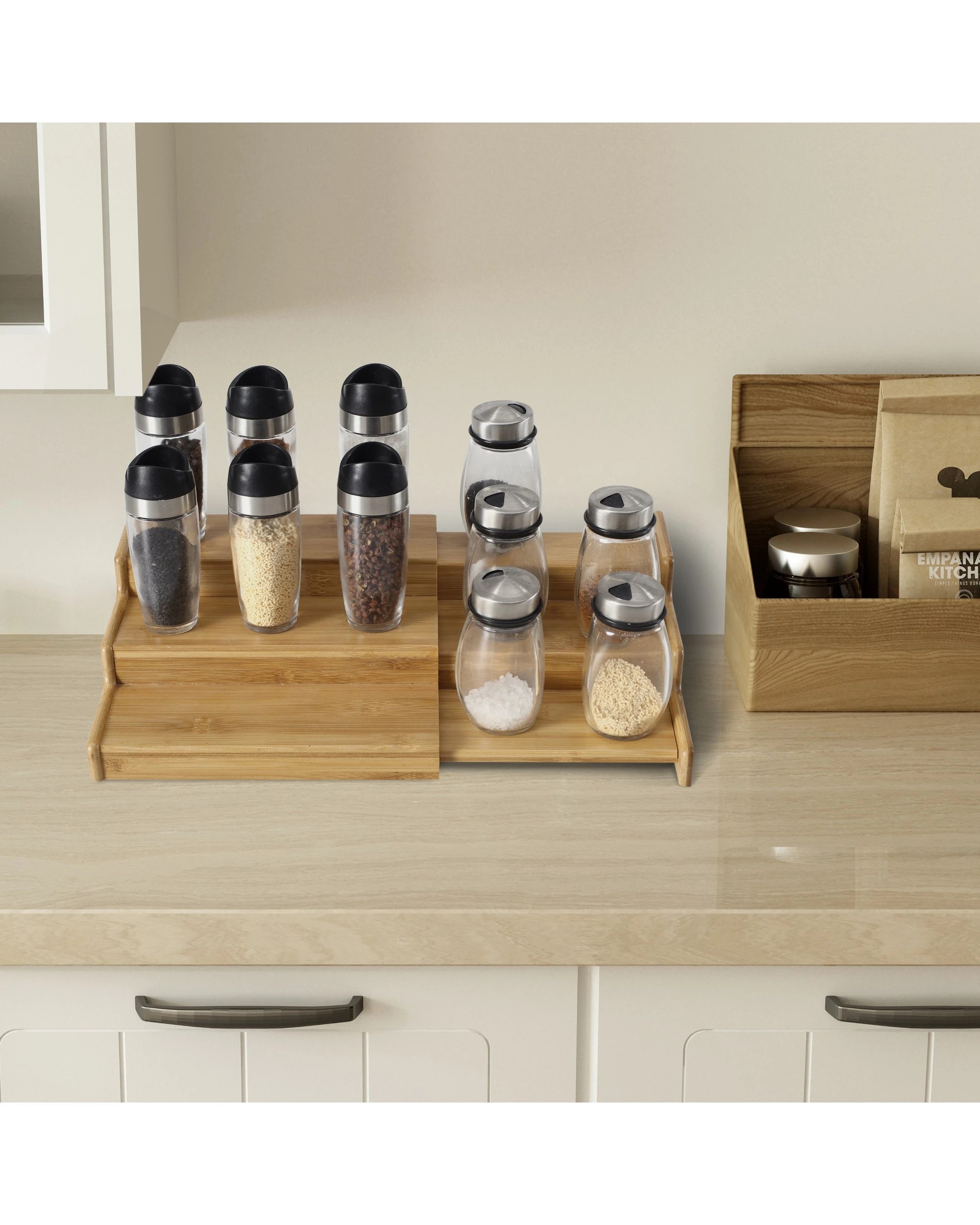 4 Gourmet Kitchen 3 Tier Expandable Spice Rack 23x21x8.4cm - Natural Brown, 4 of 5