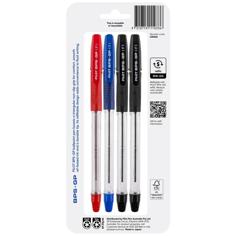 2 PILOT BPS-GP Fine Ballpoint Pens 0.7mm Assorted 4 Pack, 2 of 7