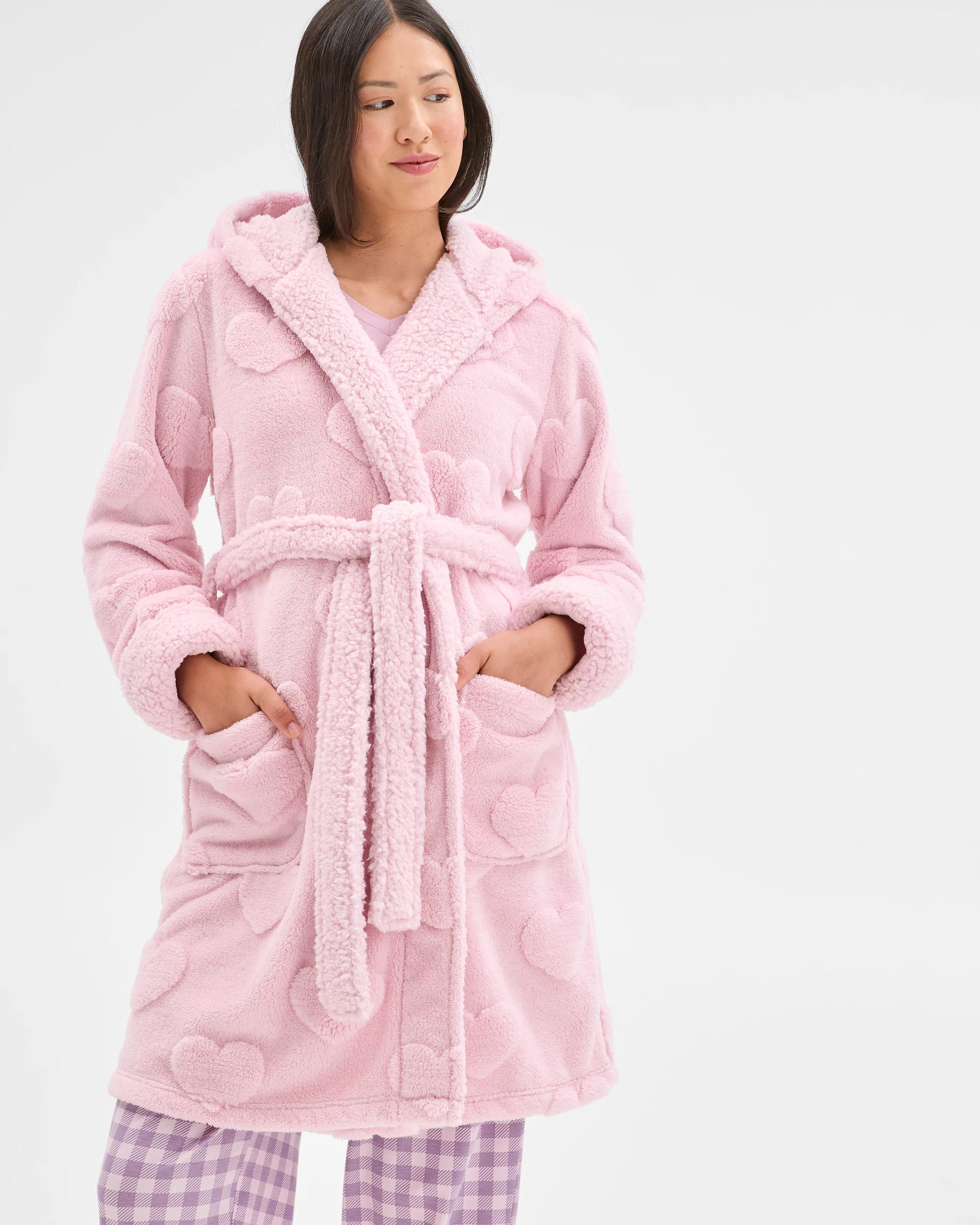 1 Target Woman Sherpa Hooded Sleep Robe LOVE HEART, 1 of 8
