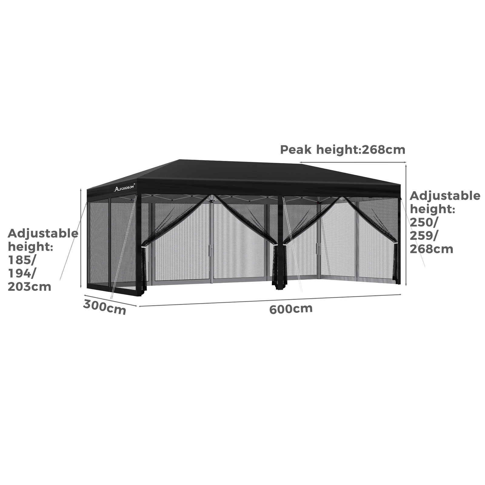 9 Alfordson Pop Up Marquee Outdoor Tent Mesh Wall 3x6m Gazebo - Black, 9 of 10