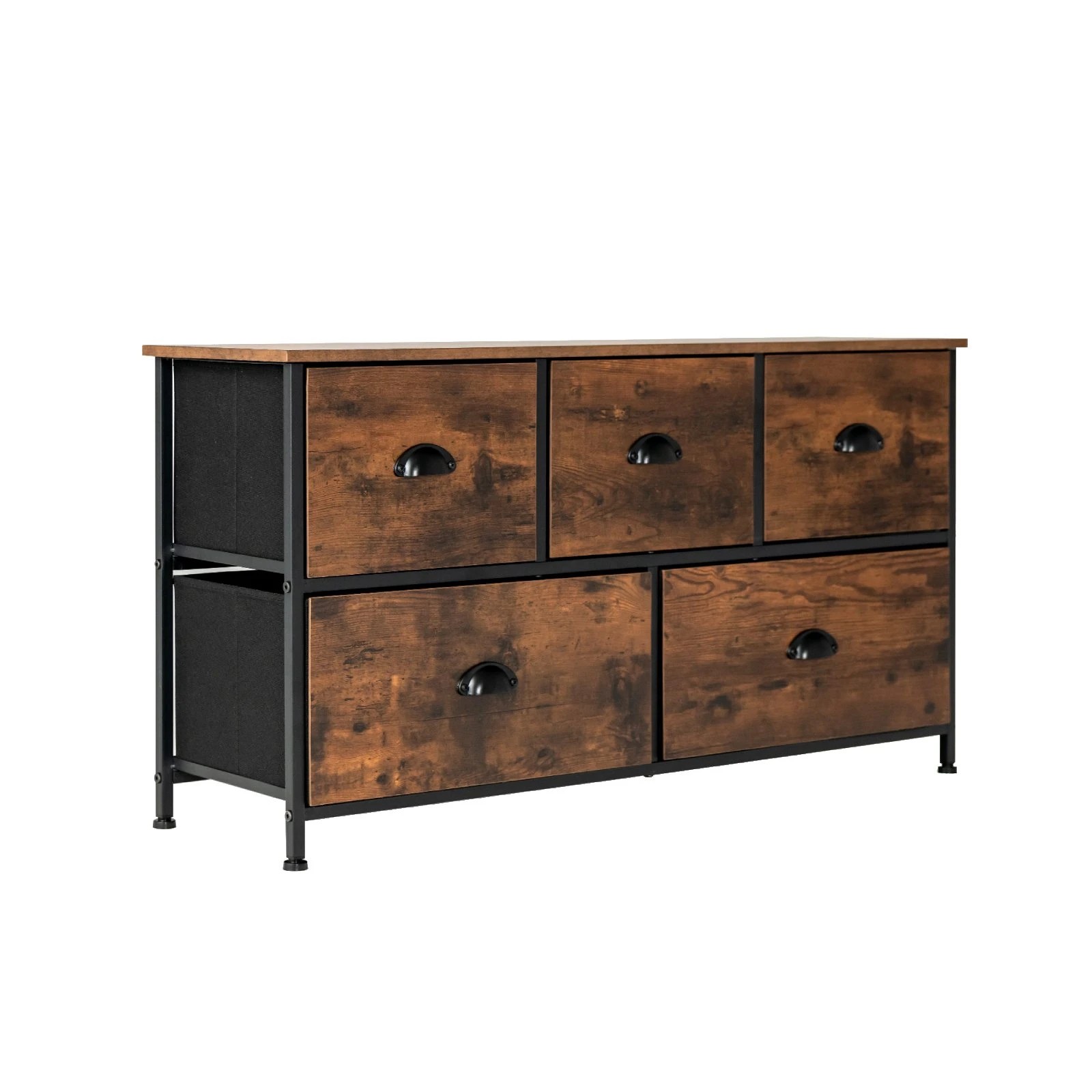 1 Costway 5 Fabric Drawers Tallboys Chest of Drawers Dresser Storage Cabinet - Brown, 1 of 3