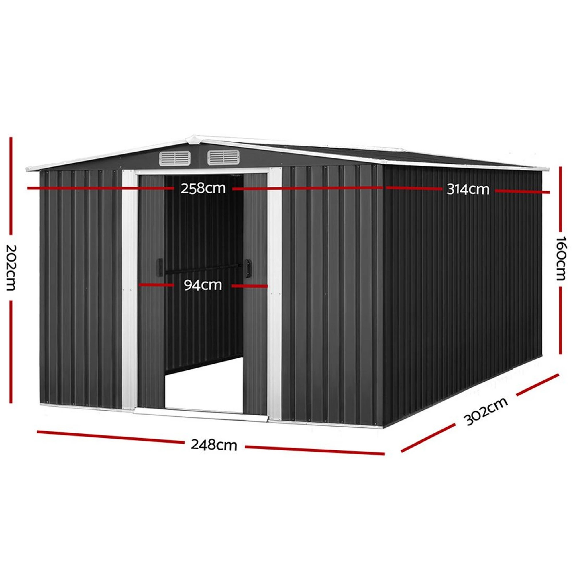 3 Giantz Garden Shed Metal Base Sheds Outdoor Storage Workshop Shelter Sliding Door - Grey, 3 of 8