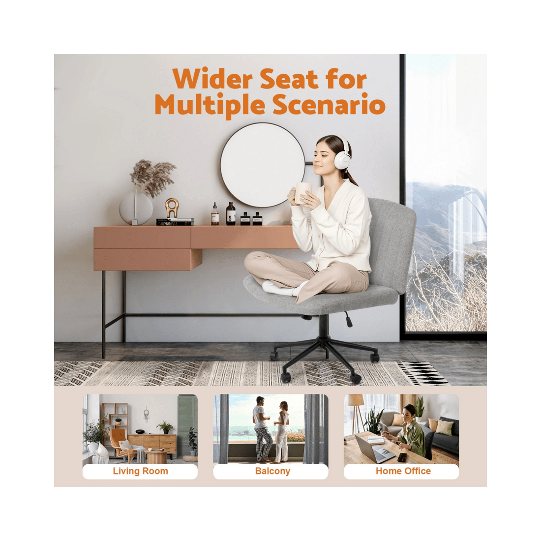 9 Advwin Armless Office Chair Swivel Vanity Chair Grey, 9 of 9