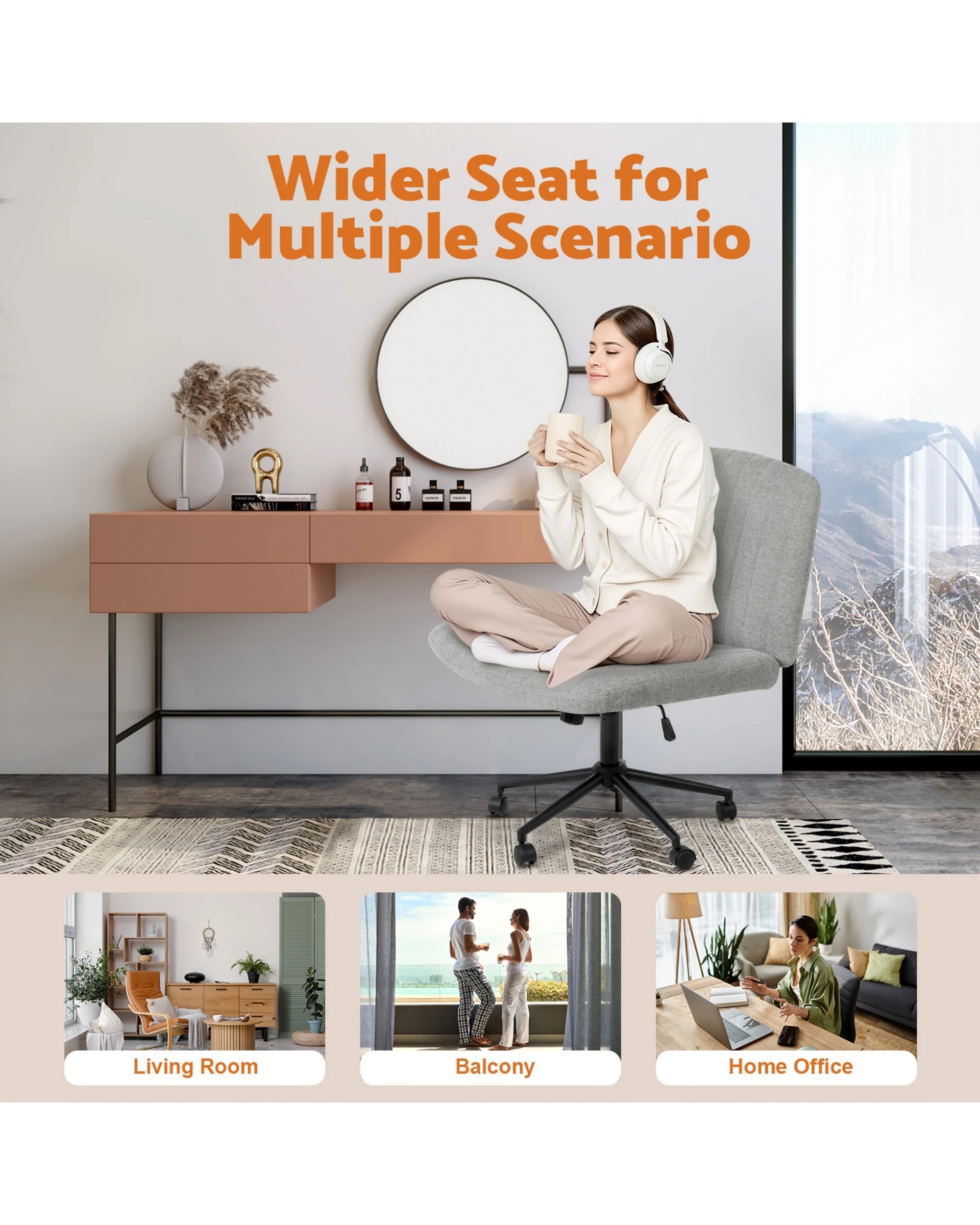 9 Advwin Armless Office Chair Swivel Vanity Chair Grey, 9 of 9