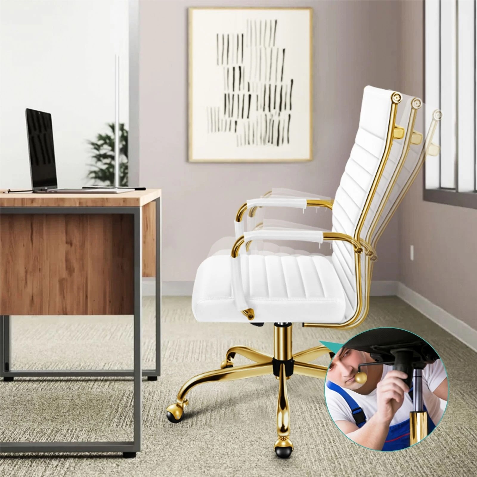 2 Alfordson Office Chair Executive Padded Seat Ergonomic Computer Study Gaming - White, 2 of 10