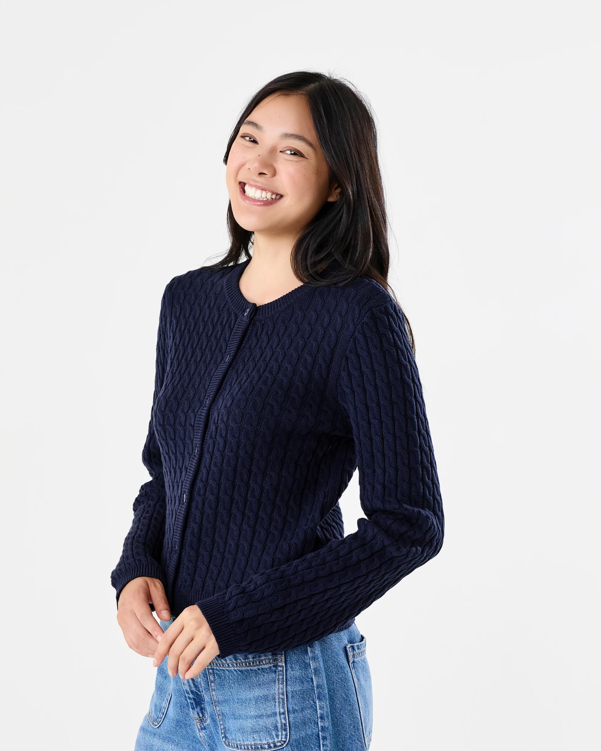 2 Long Sleeve Lightweight Cable Cardigan Blu Pcoat, 2 of 6