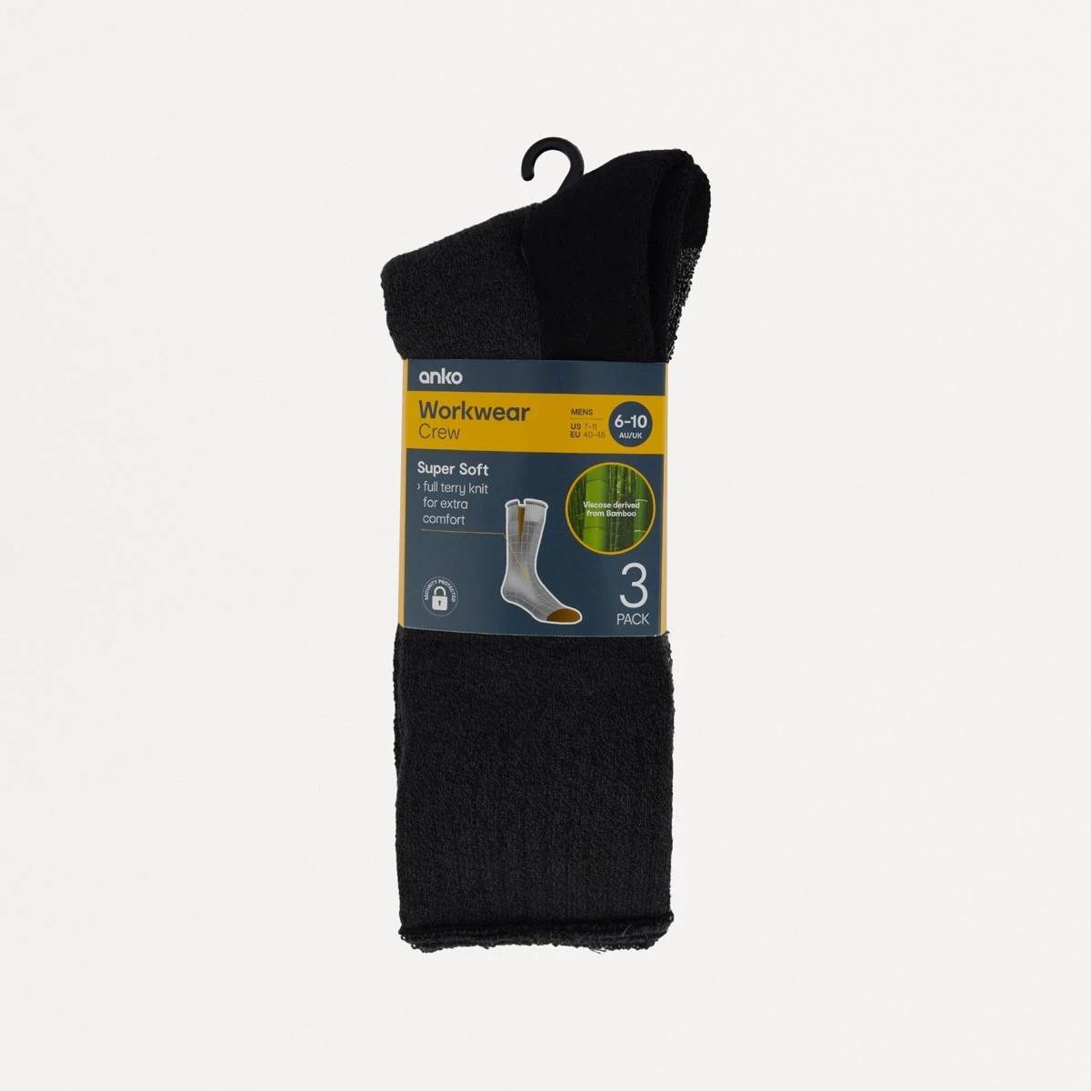3 3 Pack Bamboo Crew Industrial Socks BLACK BAMBOO, 3 of 3
