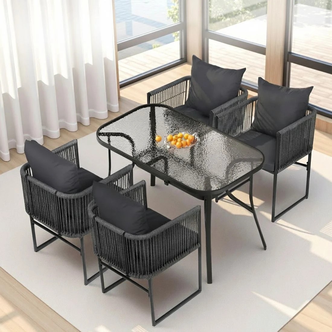 6 Gardeon 5PCS Outdoor Dining Set Table and Chairs Rope Patio Furniture Garden - Black, 6 of 6