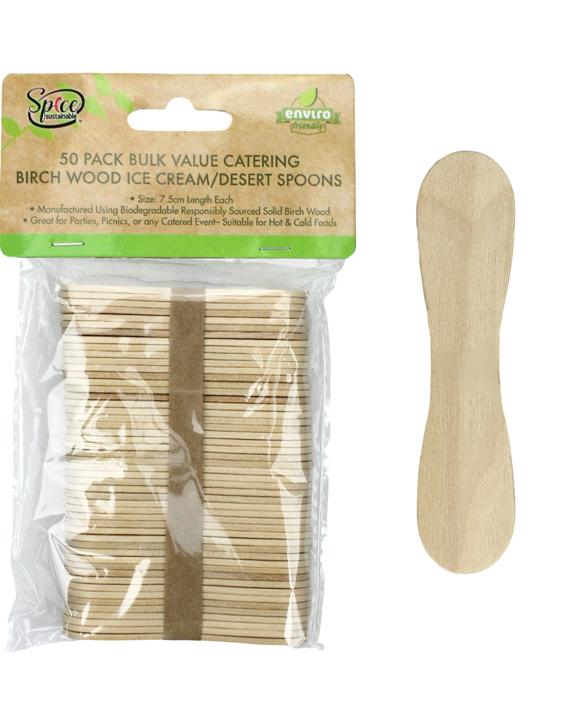 Durmaz Eco Wooden Ice Cream/Dessert Spoons Pack of 50 - Natural
