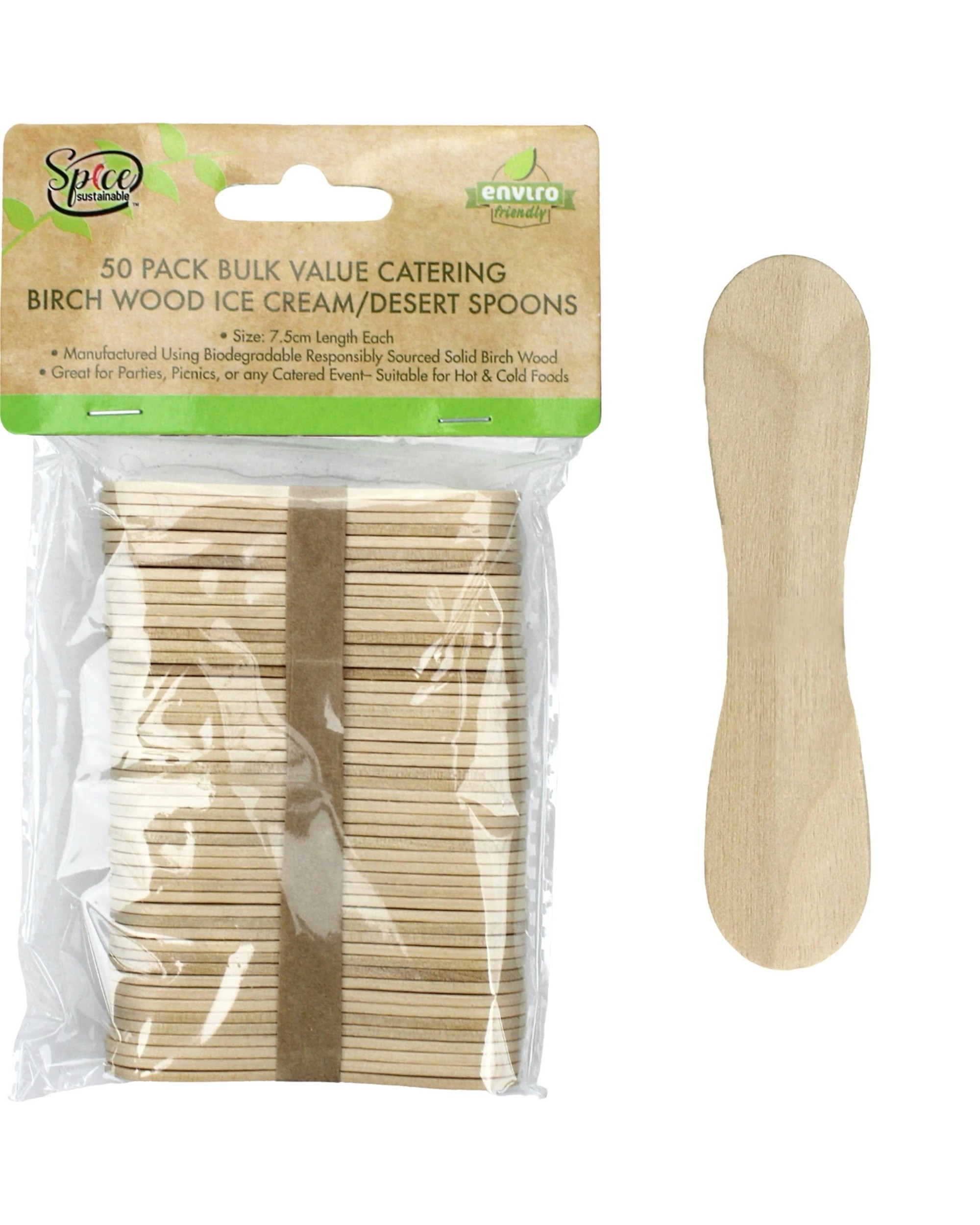 1 Durmaz Eco Wooden Ice Cream/Dessert Spoons Pack of 50 - Natural, 1 of 1