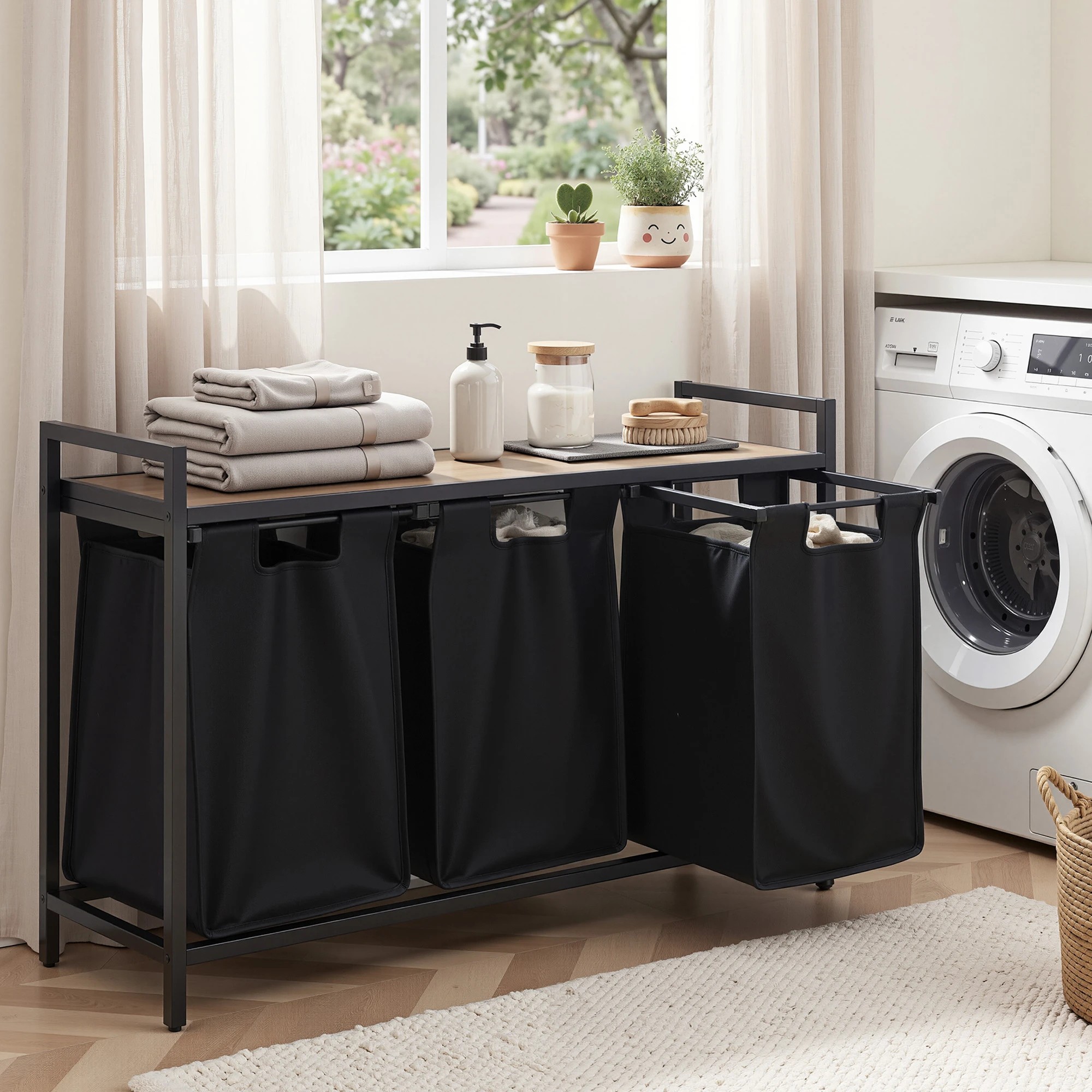 9 Artiss Laundry Basket with 3x45L Pull-out Removable Bags Metal Frame - Black, 9 of 9