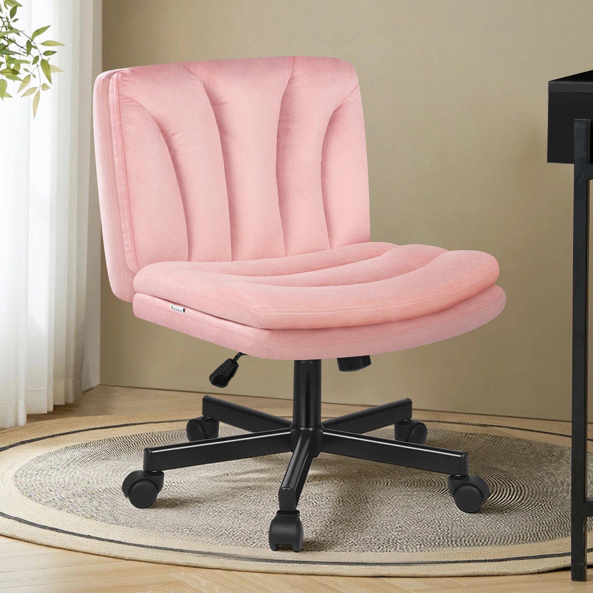 2 Alfordson Armless Office Desk Chair Mid Back Wide Seat w/ Wheels Velvet - Pink, 2 of 8