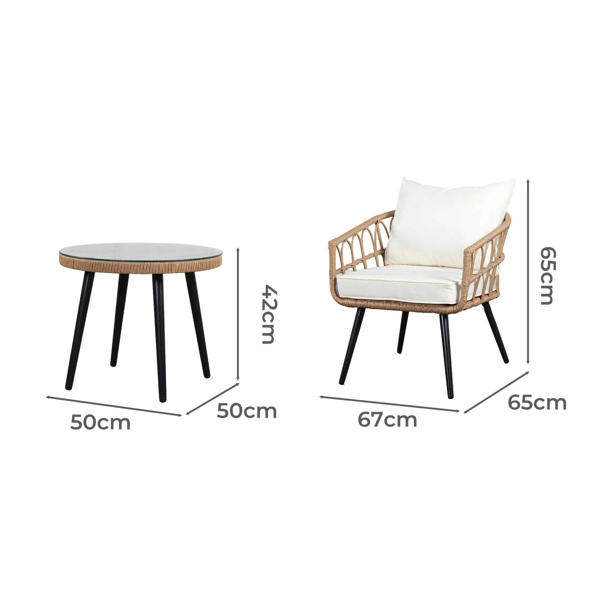 3 Levede 3Pcs Outdoor Table Sofa Chair Set Patio Furniture Garden Wicker Lounge - Grey, 3 of 7