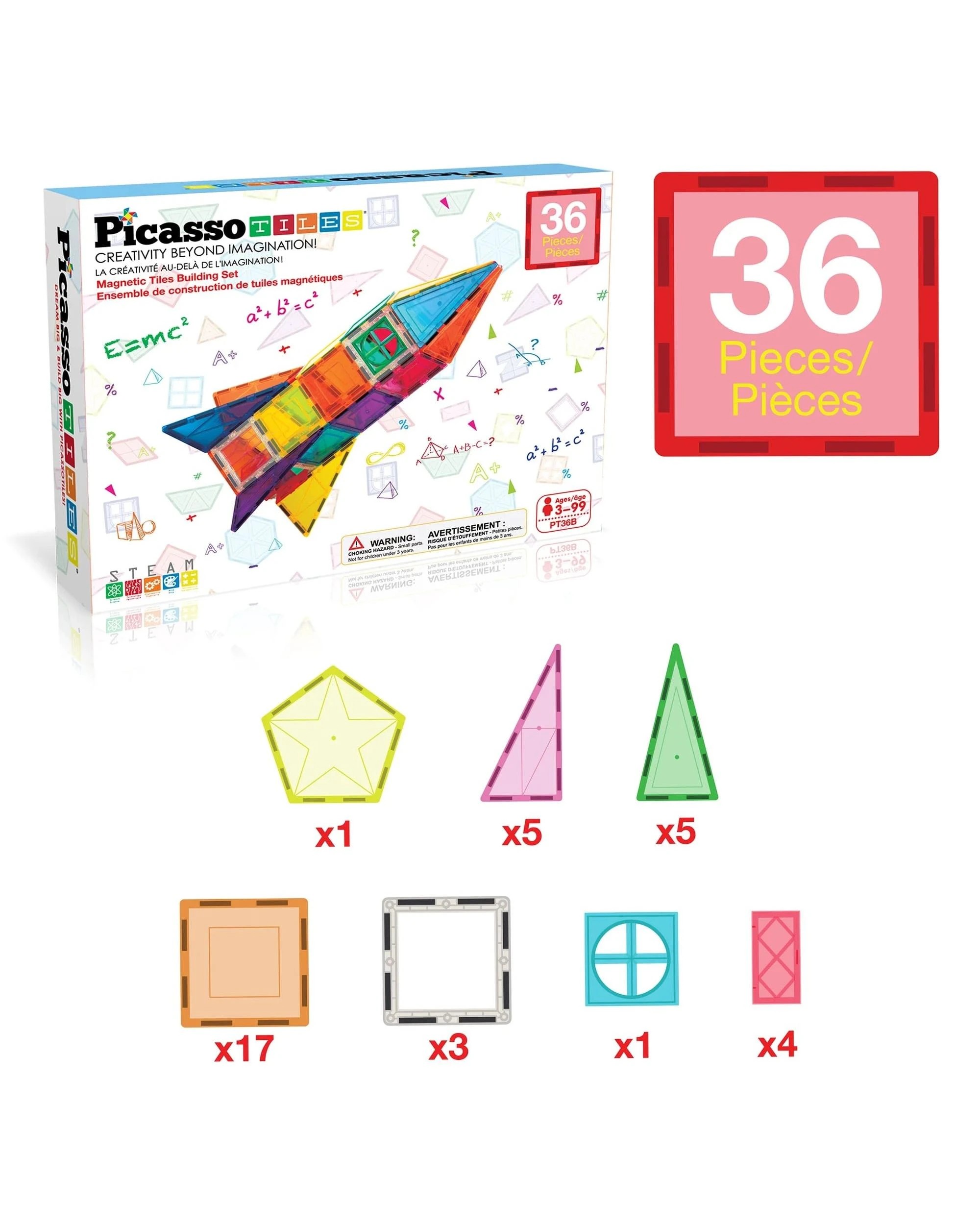 2 PicassoTiles Magnetic Tile Rocket Ship Building Set 36 Pieces, 2 of 9