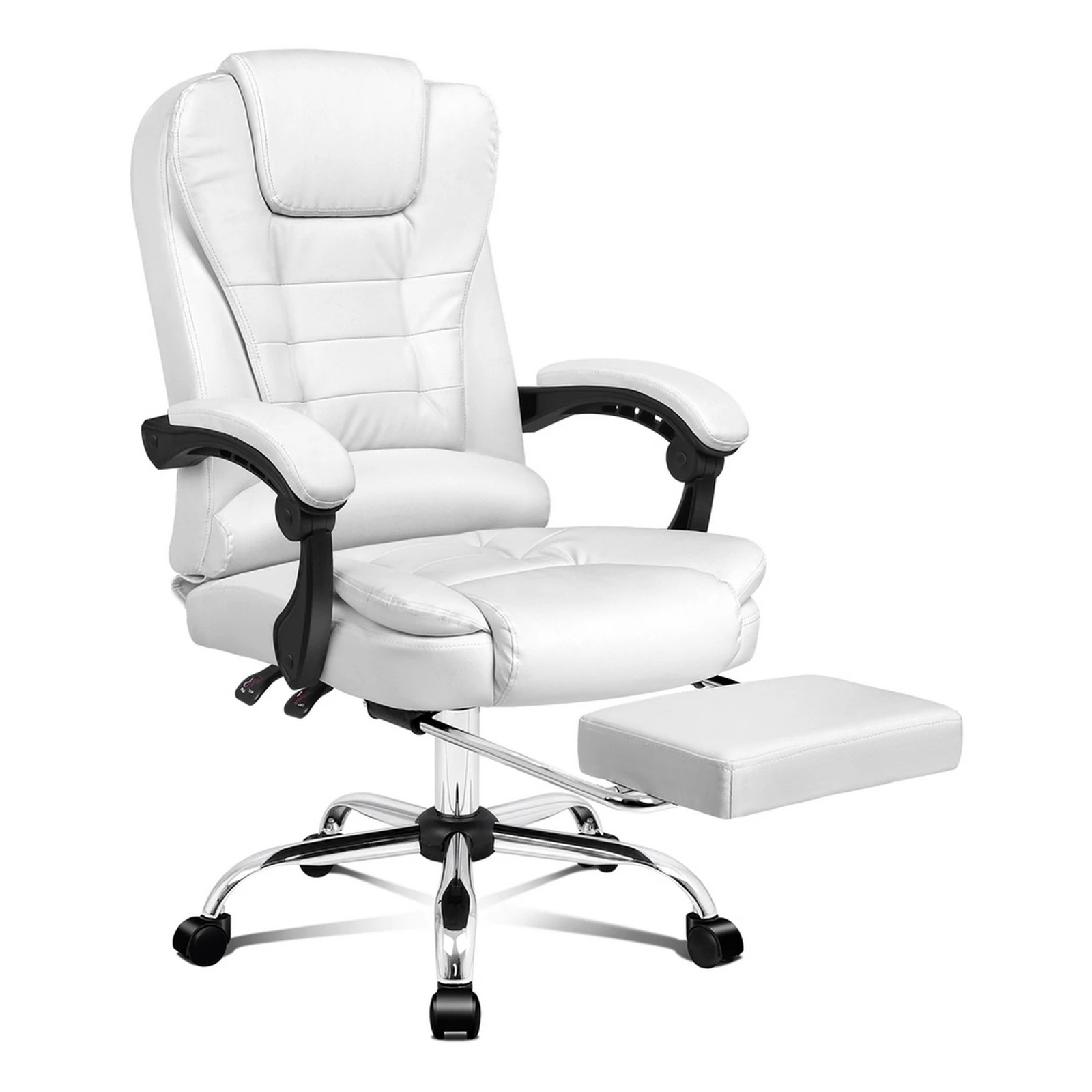 1 Alfordson Office Chair Executive Gaming Computer Racer PU Leather Seat Recliner - White, 1 of 10